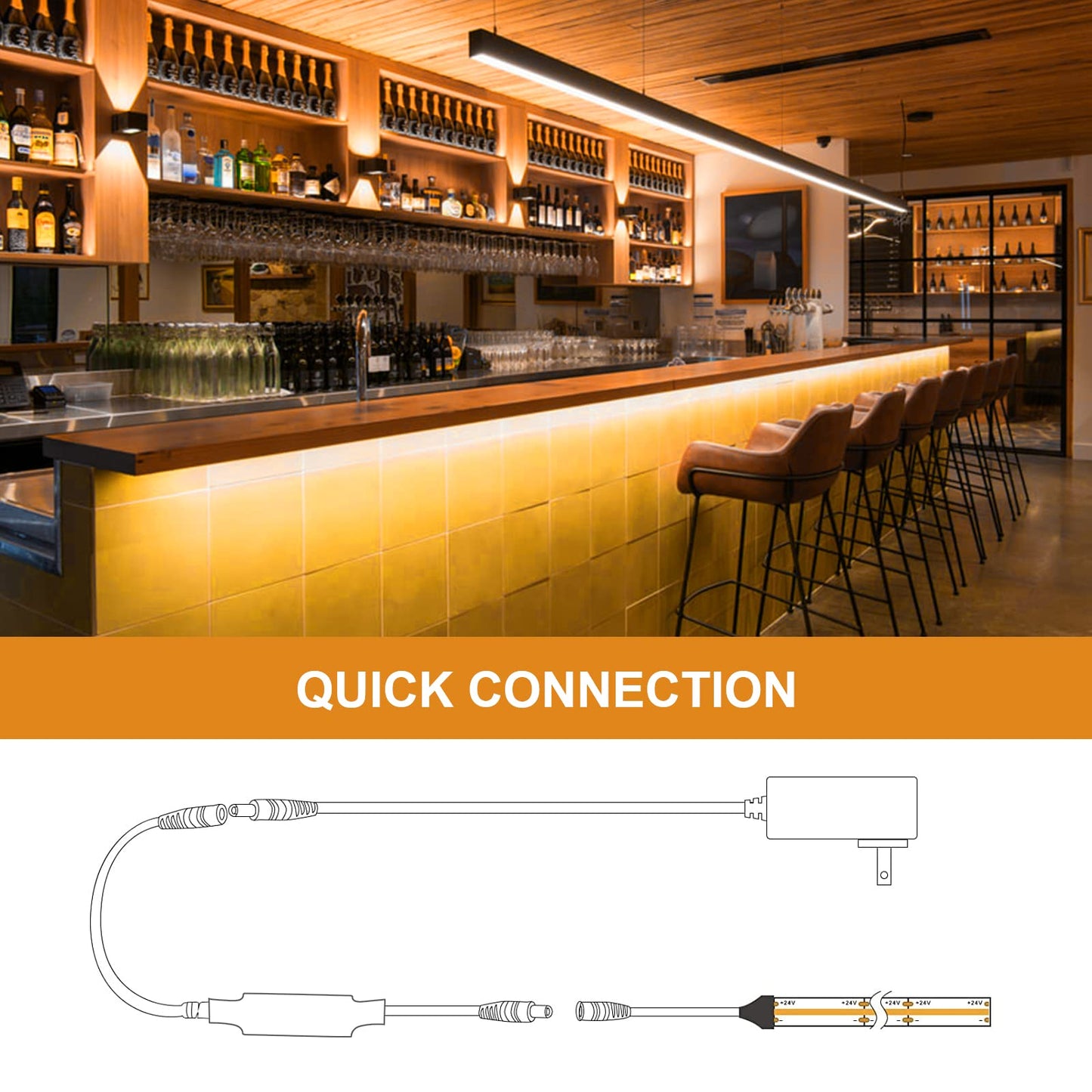 QiGe COB LED Strip Lights Warm White 3000K,16.4ft Premium High Density 24V Tape Light,2400 LEDs,350+ LM/FT, CRI 90+, IP20, Lighting for Kitchen