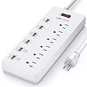 Power Strip Surge Protector with USB Ports Flat Plug with Overload Surge Protection (White)