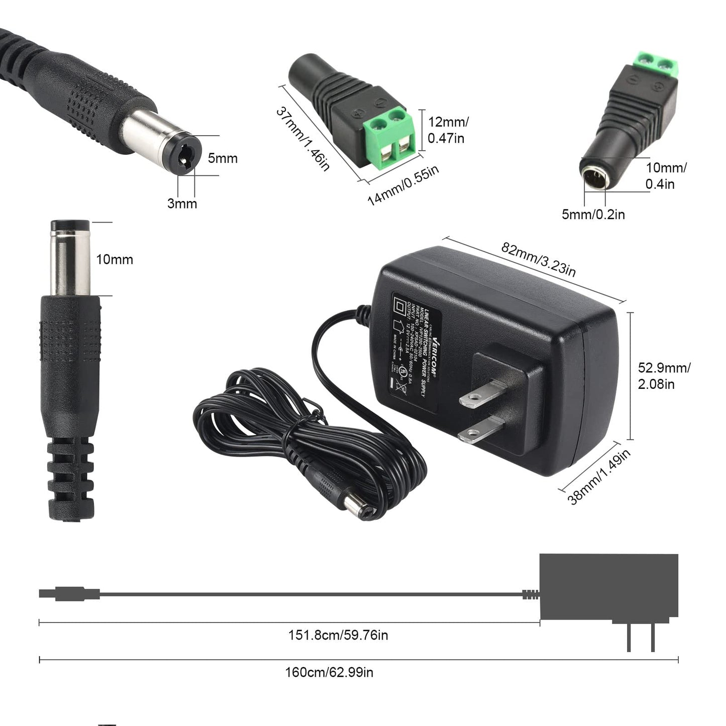 12V 2.5A AC/DC Adapter 30W - AC 100-240V to DC 12 V2.5A Transformers for LED Strip Lights,CCTV Camera 2 Year Warranty