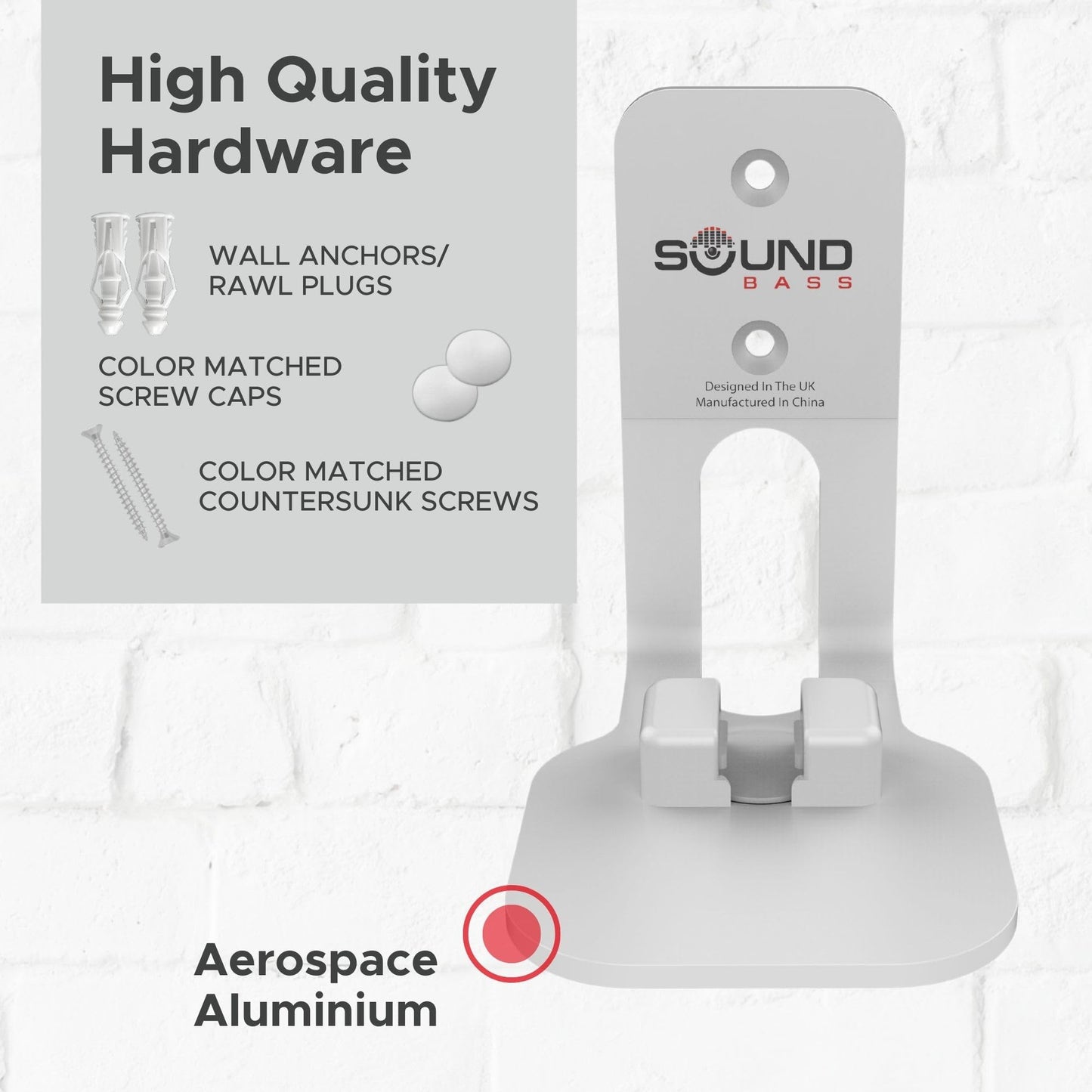 Sound Bass ONE, ONE Gen 2, ONE SL & Play:1 Wall Mount Bracket, White, Compatible with Sonos ONE, ONE Gen 2, ONE SL & PLAY1 Speaker, Fixed Position