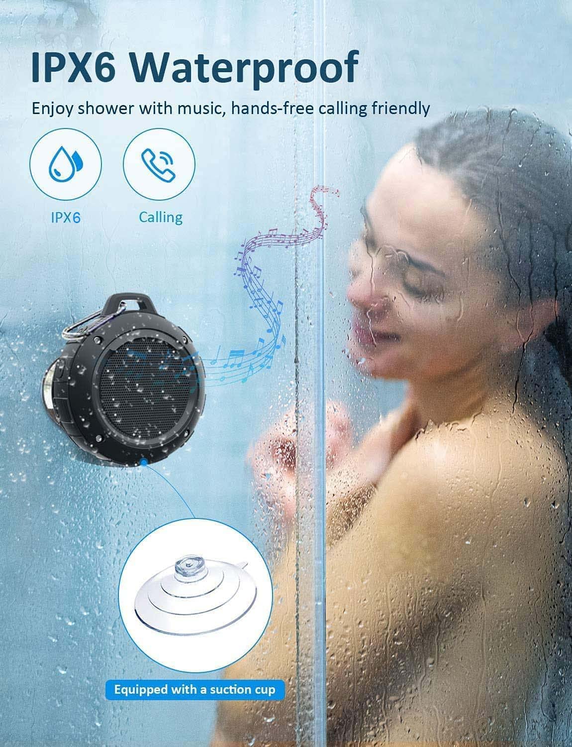 Kunodi Outdoor Waterproof Bluetooth Speaker, Wireless Portable Mini Shower Travel Speaker with Subwoofer, Enhanced Bass, Built in Mic for Sports
