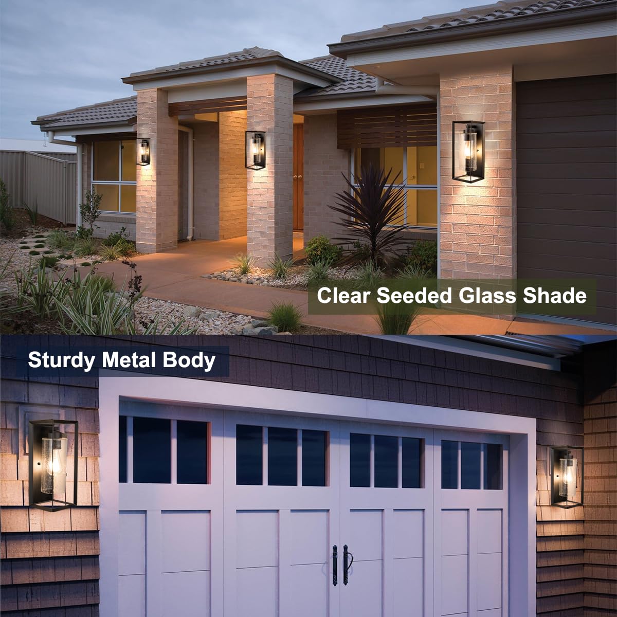 AMUMO Craly 14" H Outdoor Wall Lights, Outdoor Wall Sconce Exterior Waterproof Wall Lantern with Clear Seeded Glass Shade, Anti-Rust Black Metal Frame