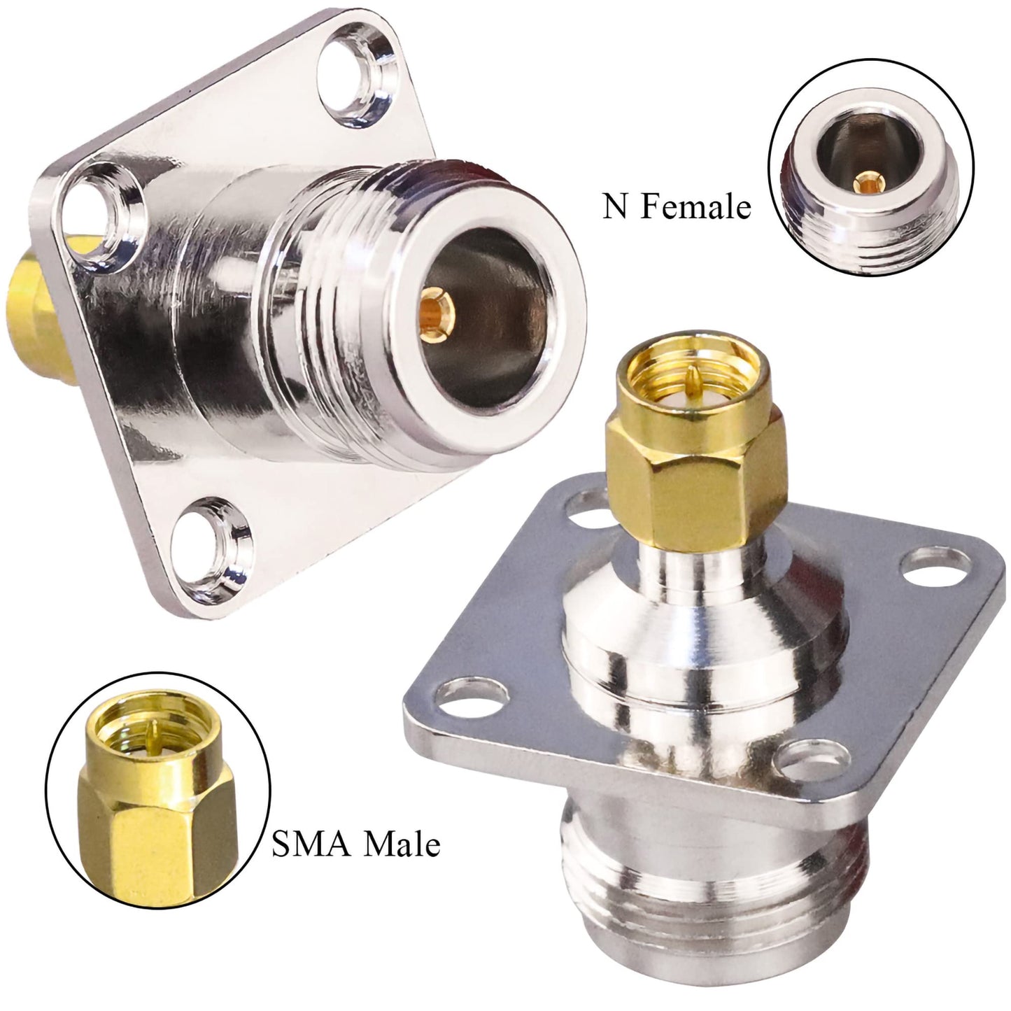 TUOLNK 2 Pack N Female to SMA Male 4 Holes Flange Panel Connector N Type to SMA Coaxial Solder Connector Chassis Mount Coax Adapter