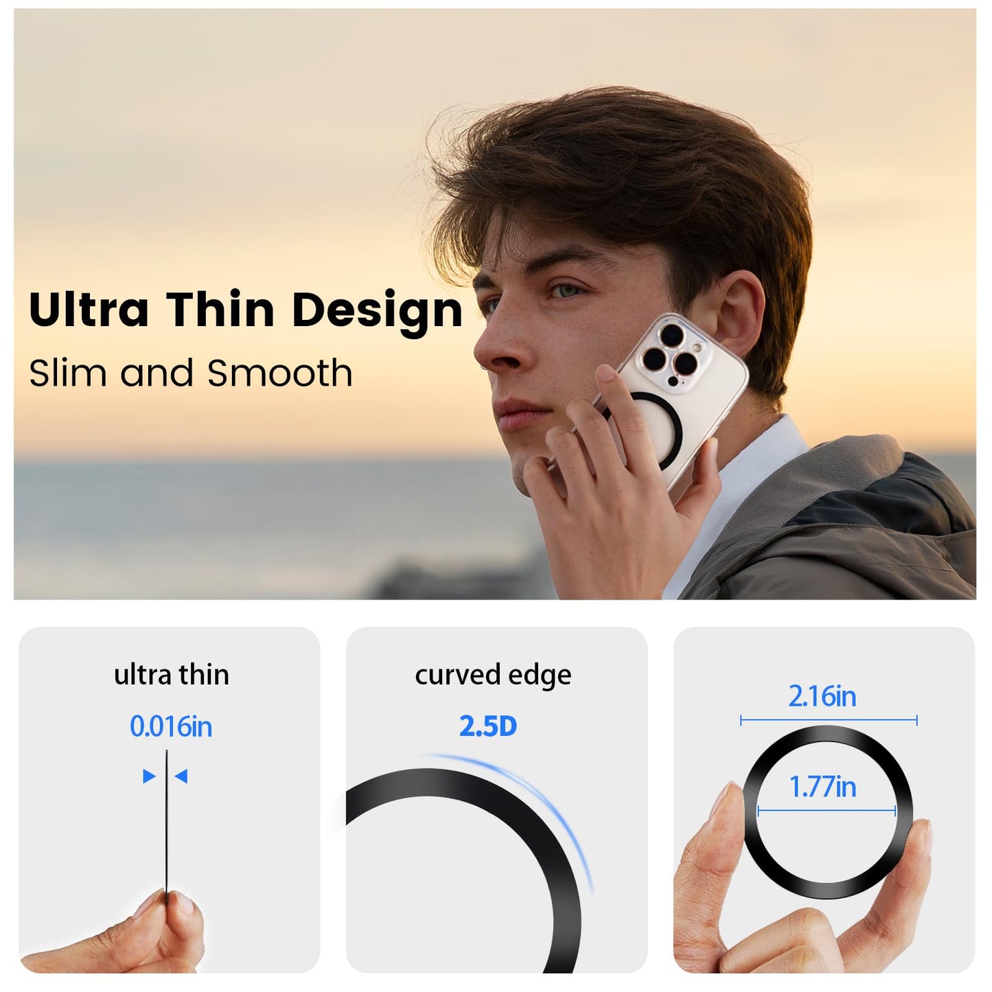3Black for MagSafe Ring Sticker,Universal Metal Ring Compatible with MagSafe Accessories,for Phone/Samsung/Google Phone Case,Work with Magnetic