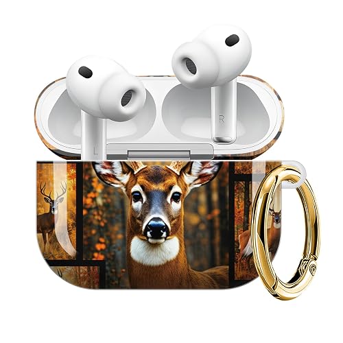 SXboxing Compatible with AirPod Pro 3 Case (2025), Shockproof Dustproof Protective Cover with Cute Golden Keychain for Women & Girls - Deer Forest