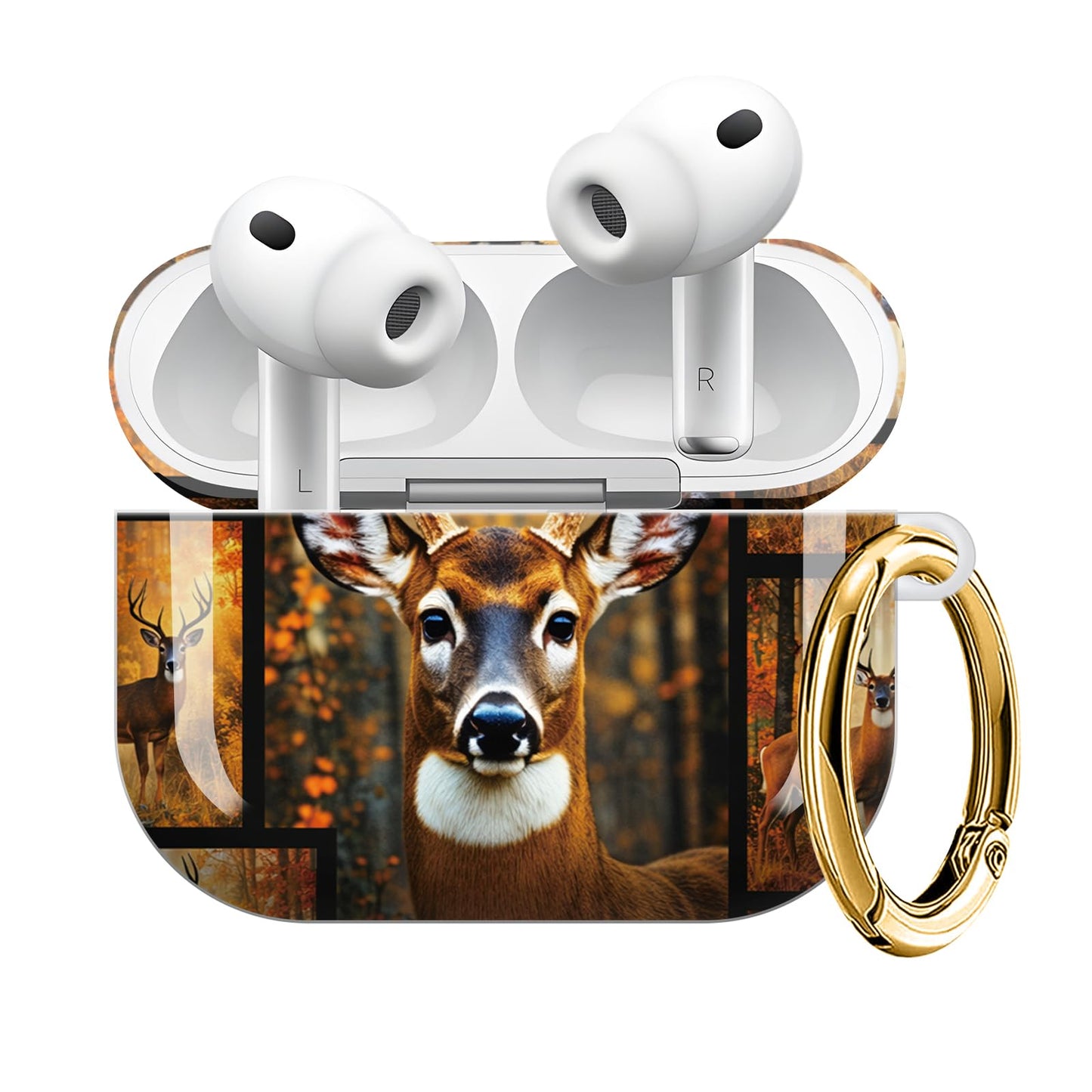 SXboxing Compatible with AirPod Pro 3 Case (2025), Shockproof Dustproof Protective Cover with Cute Golden Keychain for Women & Girls - Deer Forest