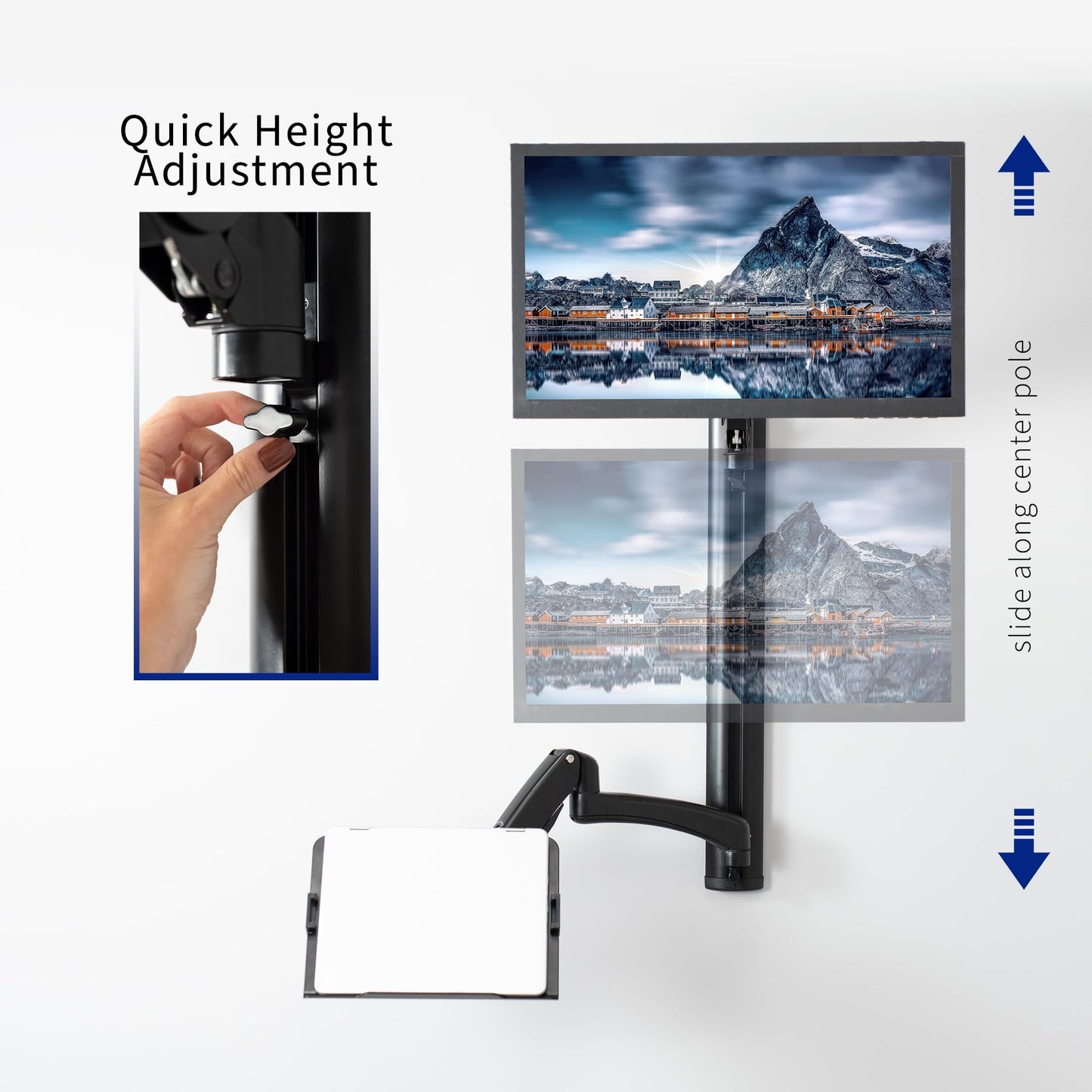 VIVO Sit-Stand Wall Mount Counterbalance Height Adjustable Monitor and Laptop Workstation for Screens up to 27 inches, STAND-SIT1L