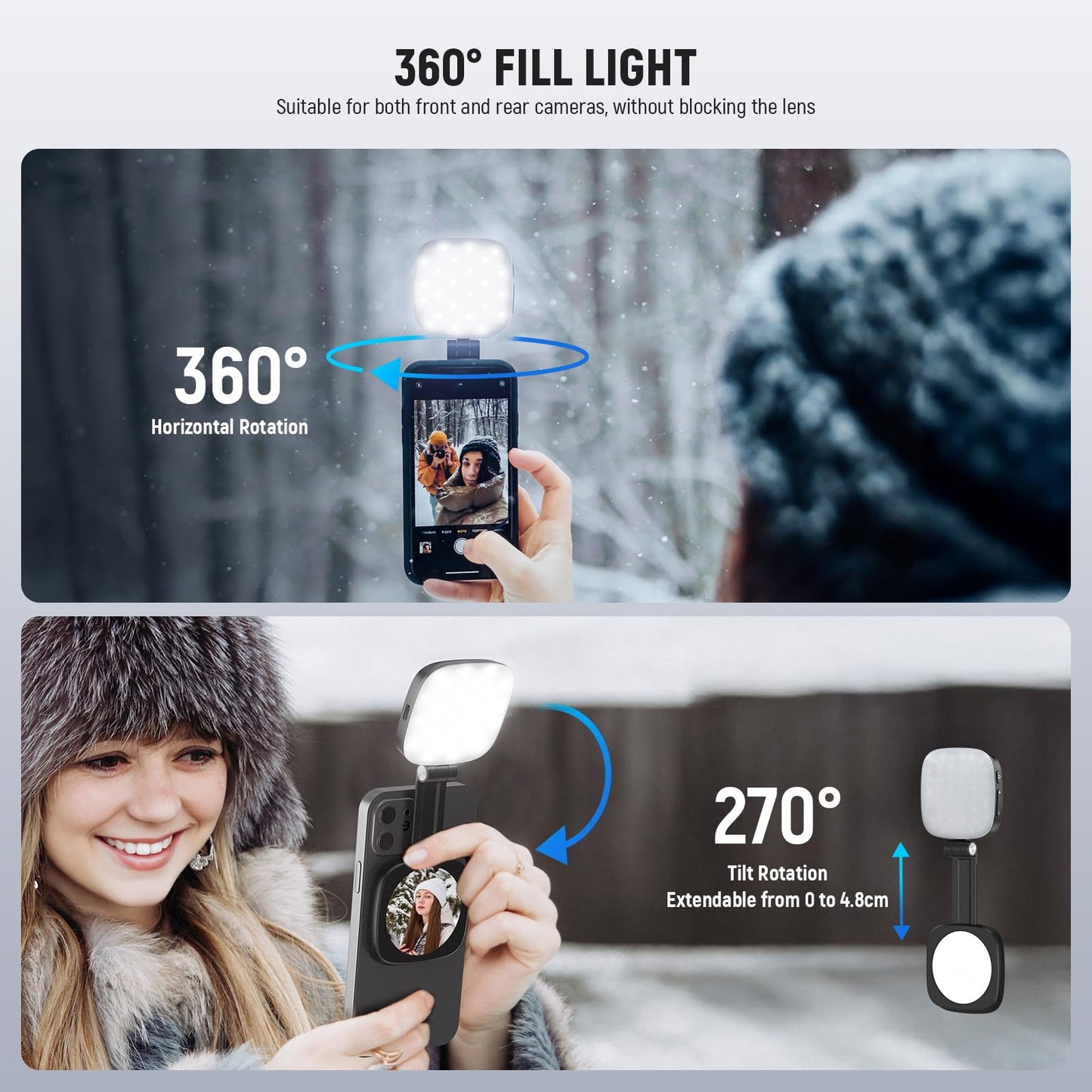 NEEWER BASICS Magnetic Selfie Light Compatible with MagSafe iPhone,CRI95 700lx/0.3m Folding LED Phone Fill Ring Lighting with Mirror for Zoom Makeup