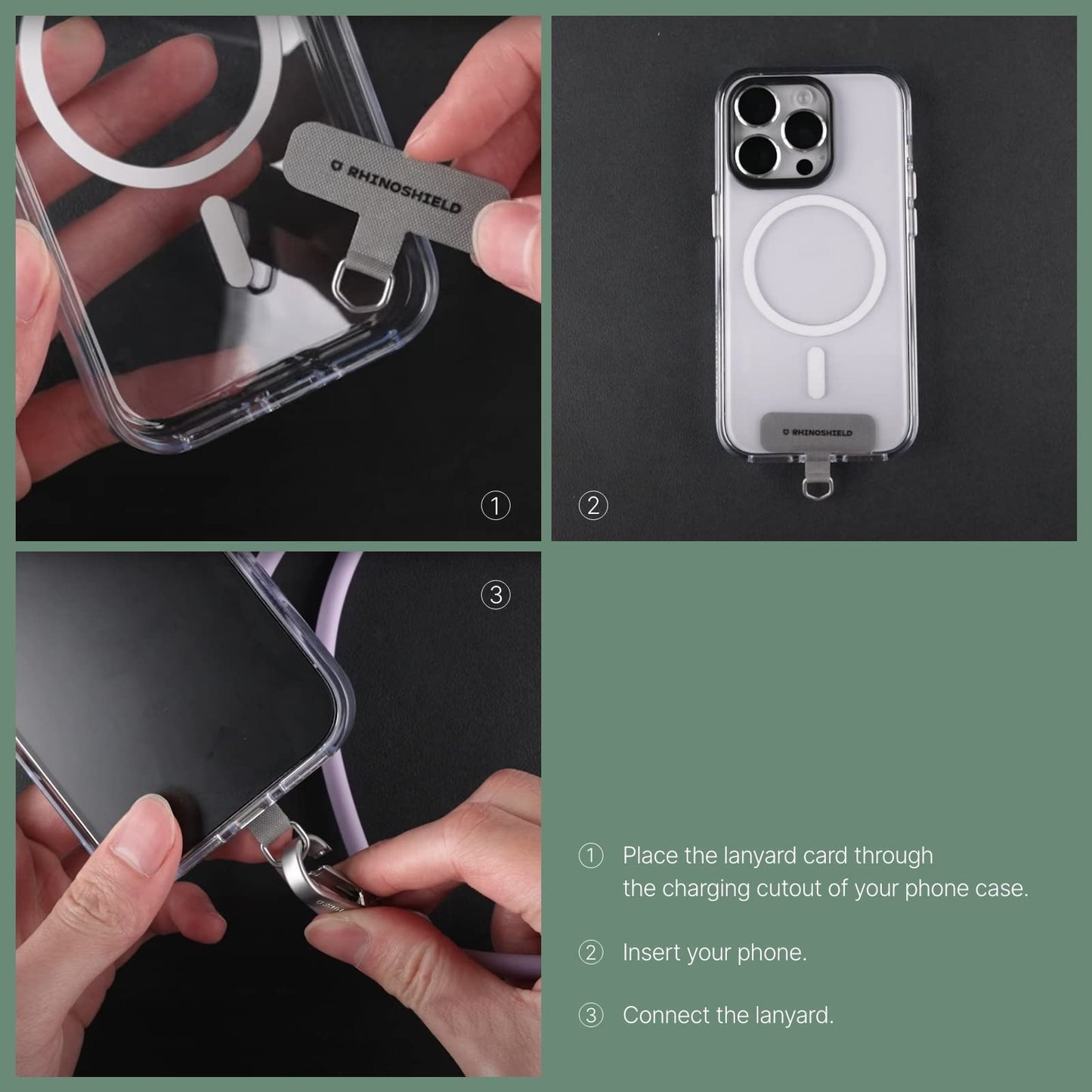 RhinoShield Waterproof and Durable TPU Wrist Phone Lanyard | Easy to Adjust, Charm, Durable Strap (Landyard Card Included) - Violet