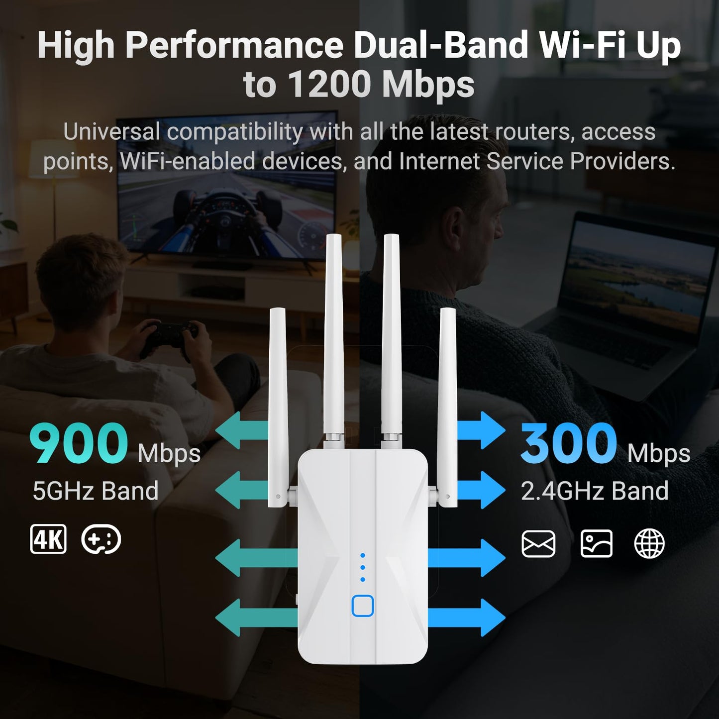 ROQRL 2026 WiFi Extender AC1200 Dual Band 5GHz/2.4GHz Signal Booster Up to 15,999 Sq.ft, 3-in-1 Wireless Repeater Router Amplifier for Home