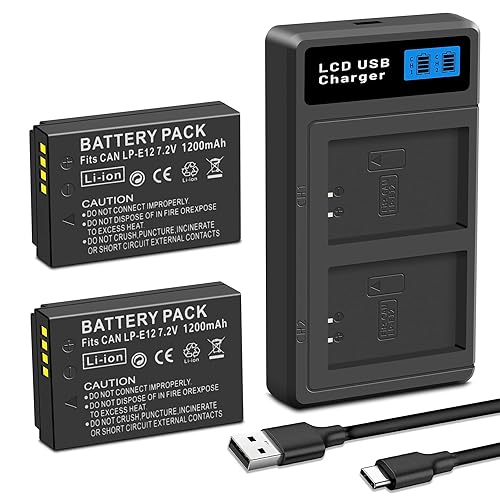 2-Pack LP-E12 Battery and USB Dual Battery Charger Compatible with Canon EOS-M, EOS M2, EOS M10, EOS M50, EOS M50 Mark II, EOS M100, EOS M200, SX70