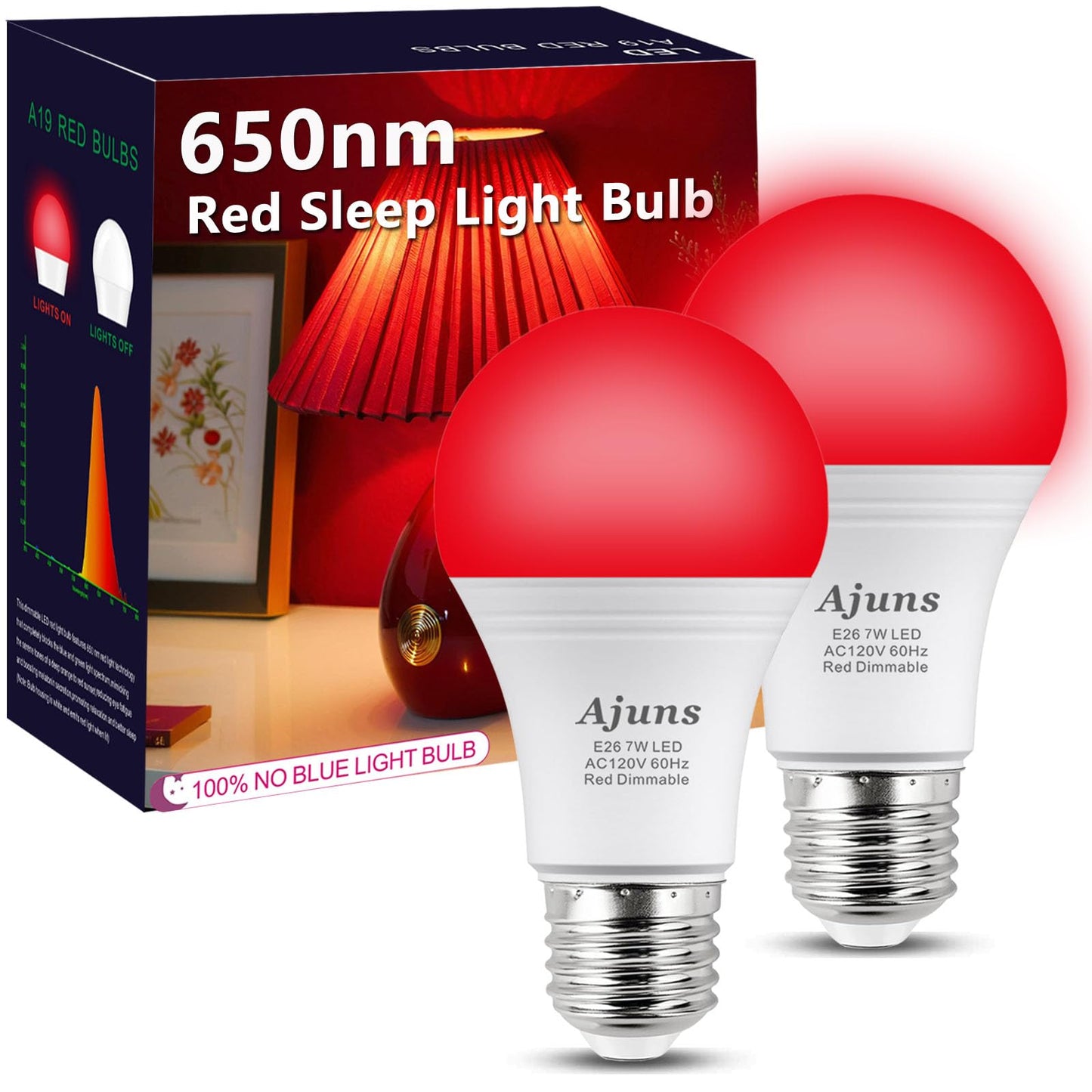 Ajuns LED Red Sleep Light Bulb Dimmable, 650nm Promoting Melatonin Red Bulb