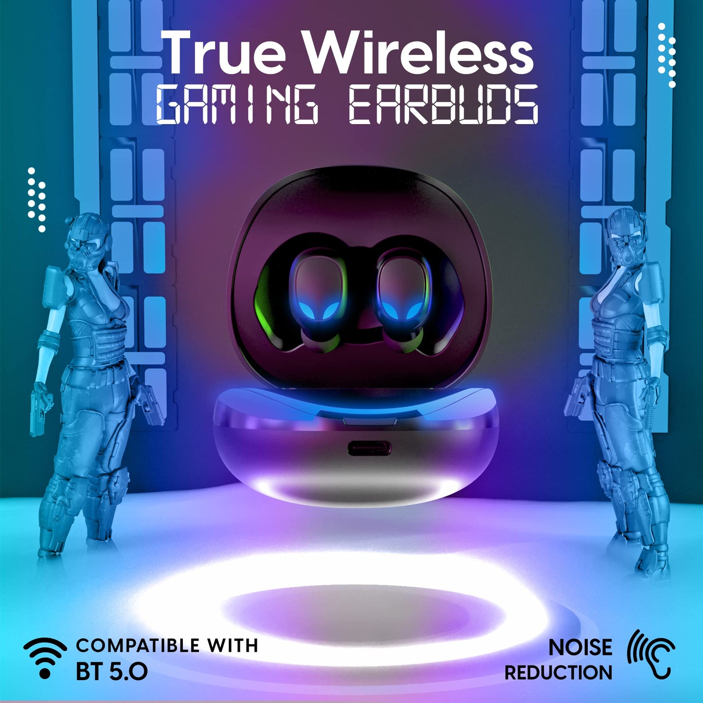 TALK WORKS True Wireless Earbuds - Gaming Headphones Compatible with BT 5.0, Passive Noise Cancellation, Smart Touch Controls, Easy to Connect, USB-C…