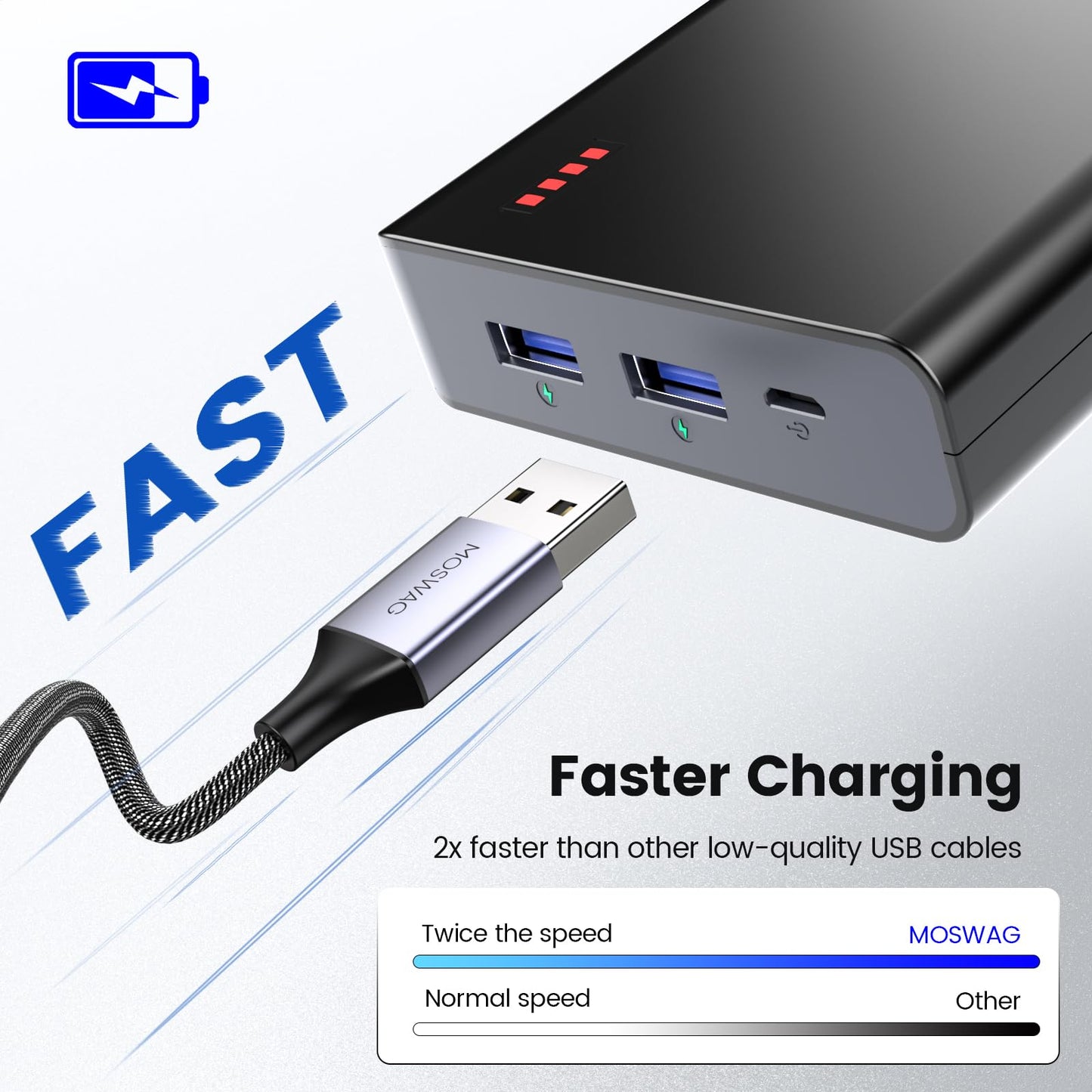 MOSWAG USB DC Charging Cable 2.5mm, 3ft Replacement DC Charging Cable USB Fast Charging Cord -1 Pack (2.5mm Port, Length 19mm)-(This is NOT Barrel