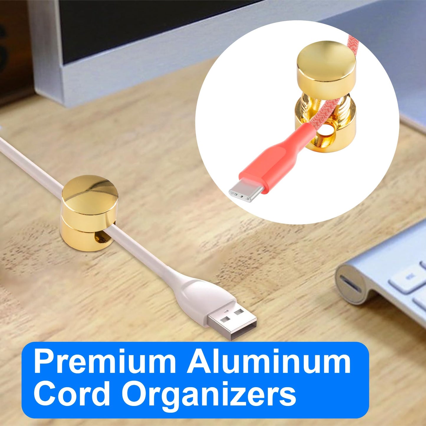 SmallCat 2pcs Desk Cable Anchors, Adjustable Metal Cord Organizers with Adhesive Dots, Cable Management Clips for Office Home Nightstand Desktop Wall