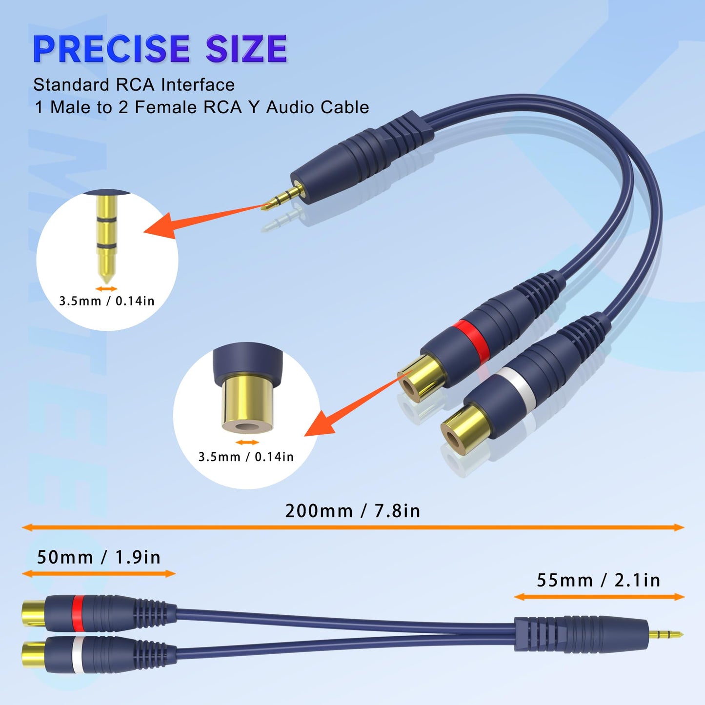 YIMATEECO RCA to AUX Adapter, 3.5mm to RCA Y Cable 1 Male to 2 Female Jack Stereo Y Adapter Auxiliary Cord for Subwoofer, Speaker, AMP, Turntable
