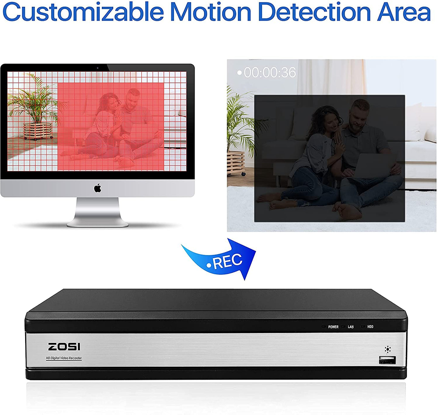 ZOSI H.265+ 16CH Full 1080P Video Security DVR Recorder with 2TB Hard Drive, Hybrid 4-in-1 Surveillance CCTV DVR for 960H/CVI/TVI/AHD Home Security