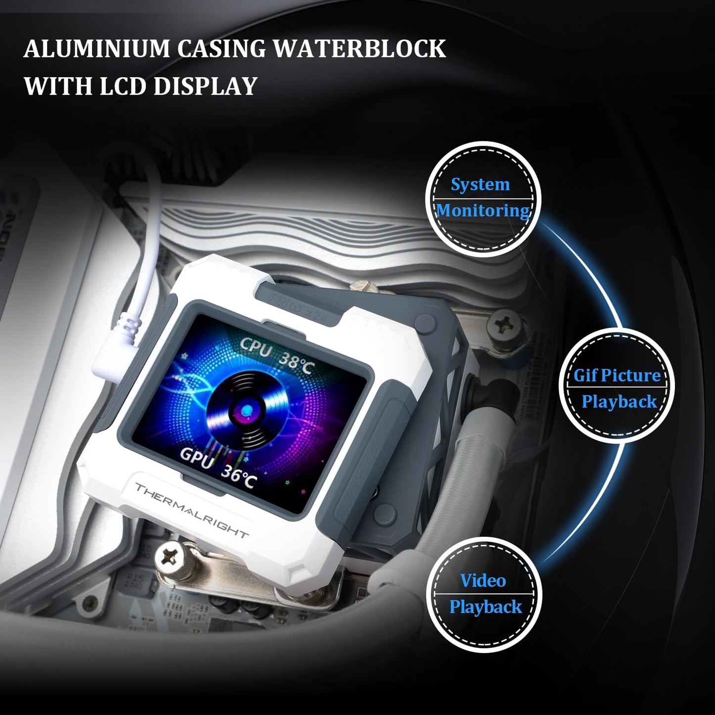 Thermalright FW 240 White ARGB-240mm AIO CPU Liquid Cooler,IPS LCD Screen with 320 * 240 Resolution,for AM4/AM5,Intel LGA1700/1851,”2.4 inch”Screen