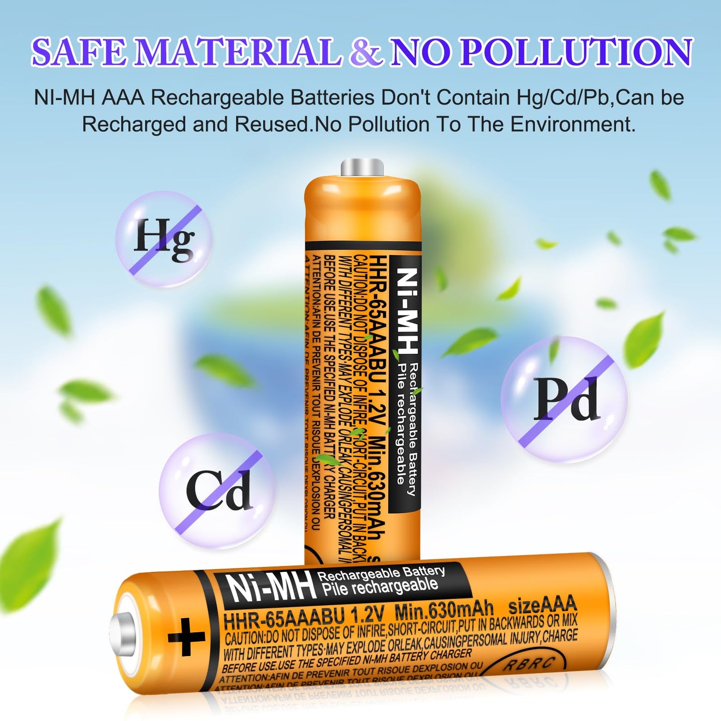 EOCIK HHR-65AAABU NI-MH AAA Rechargeable Battery for Panasonic 1.2V 630mAh AAA Batteries for Cordless Phones (630-4pcs)