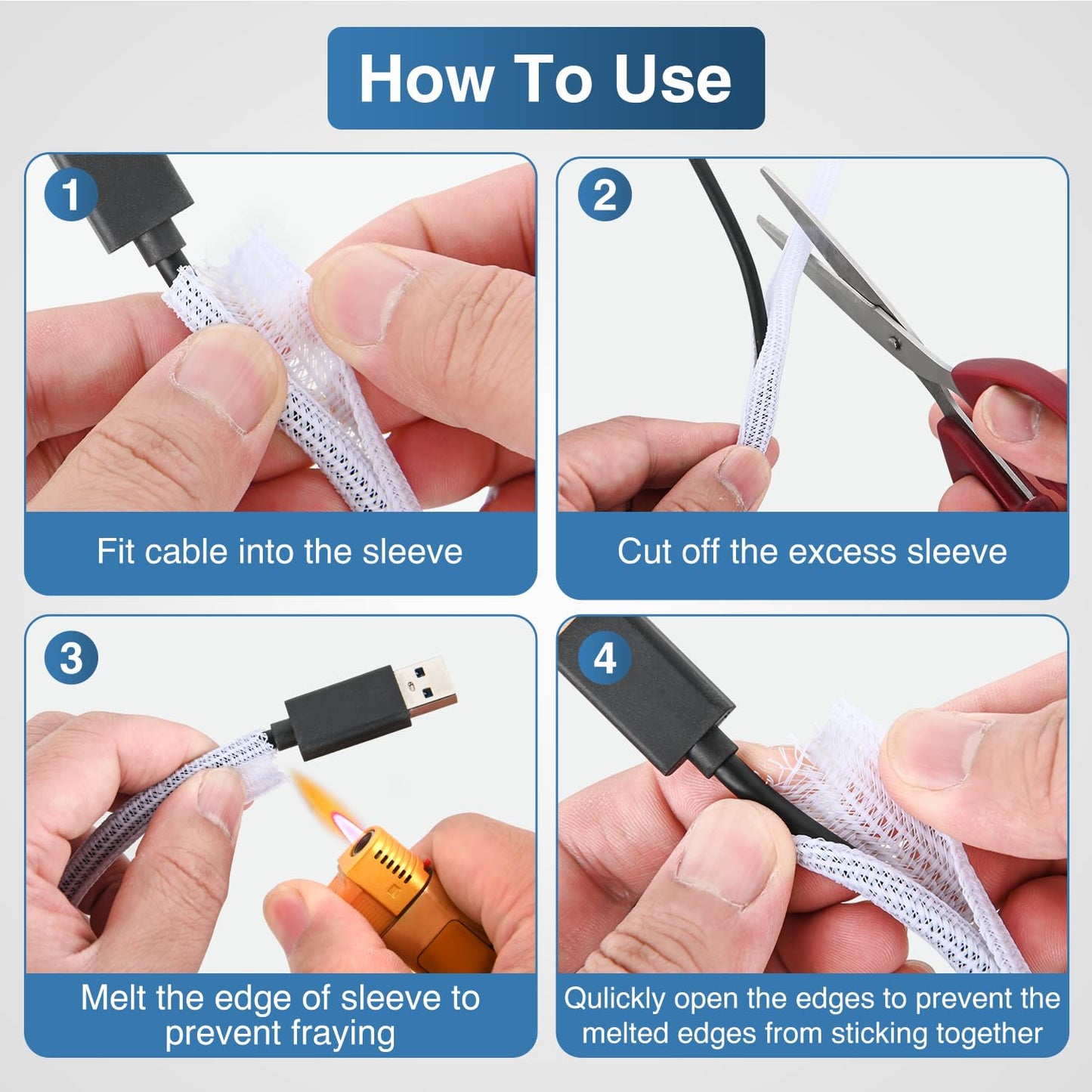 Nilight Cable Sleeve,10ft-1/4inch Cord Management Sleeves, Braided Sleeving, Split Self Wrapping Wire Loom for Computer Electrical Automotive Harness