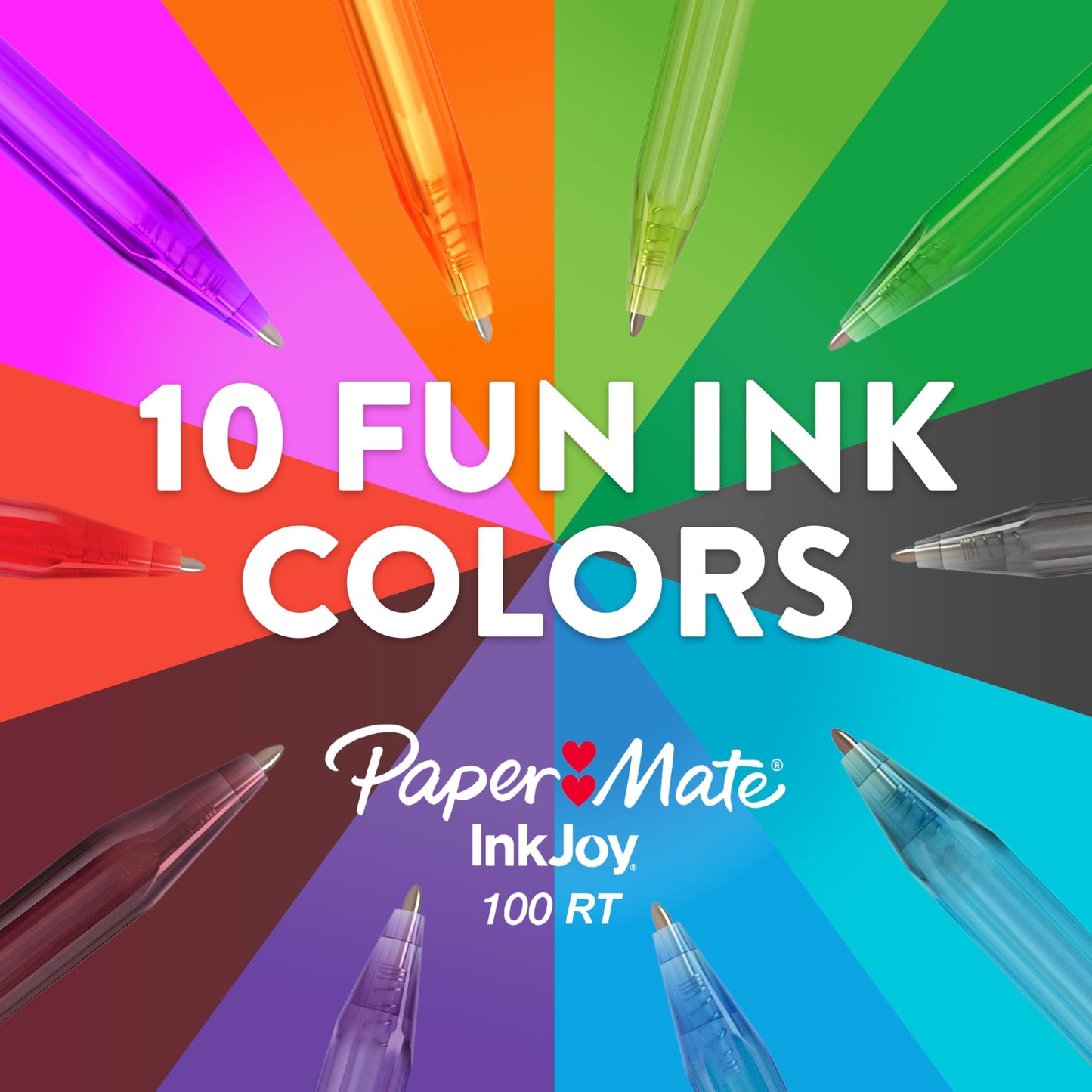 Paper Mate InkJoy 100RT Retractable Ballpoint Pens, Medium Point (1.0mm), 20 Count - Teacher Essentials, Colorful Office Supplies, Note-Taking, Back