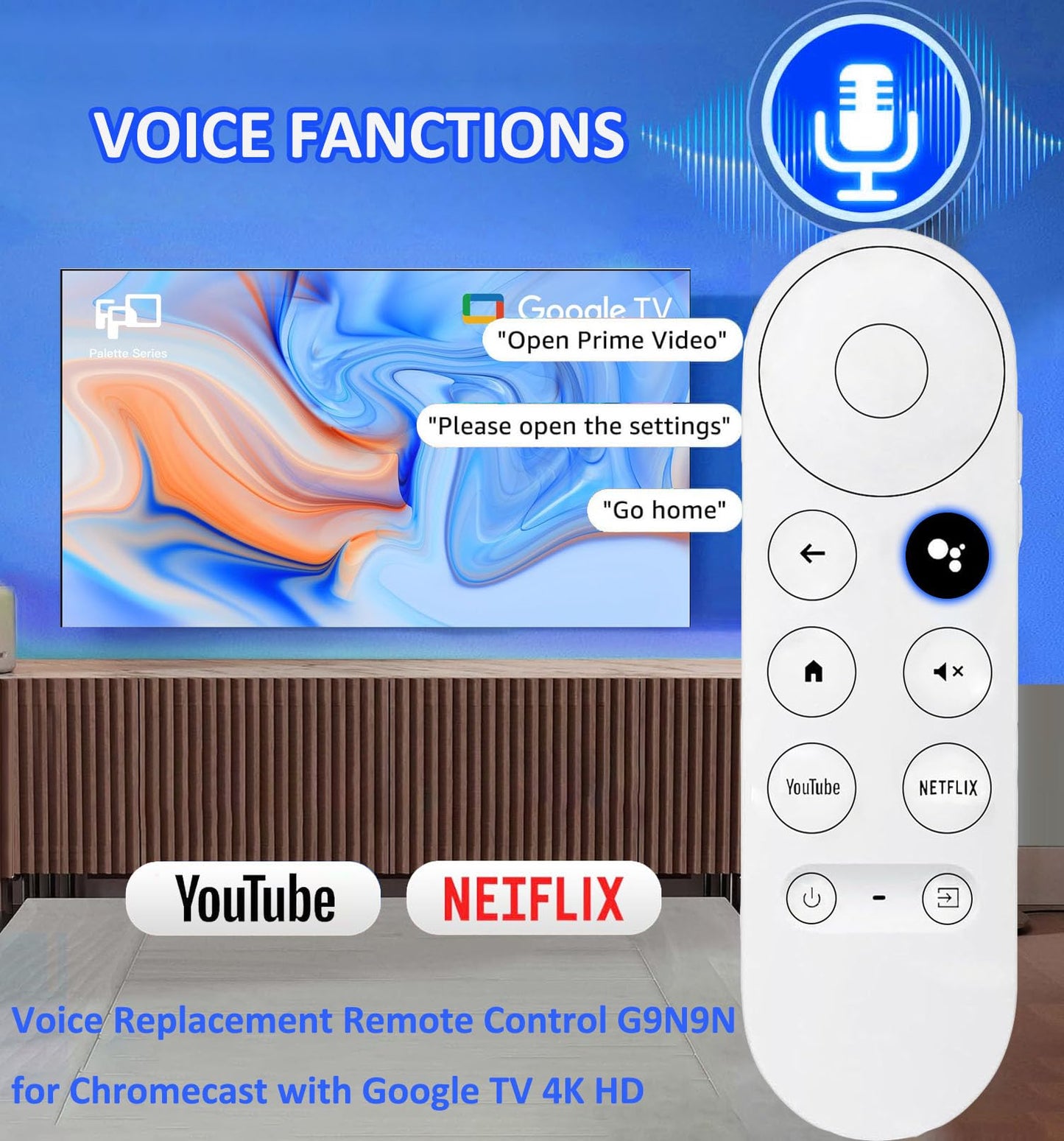 anlvico Replacement Voice Remote for Google Chromecast 4K Snow HD TV, for Chromecast with Google-TV Remote, for GoogleTV HD/ 4K Snow Streaming