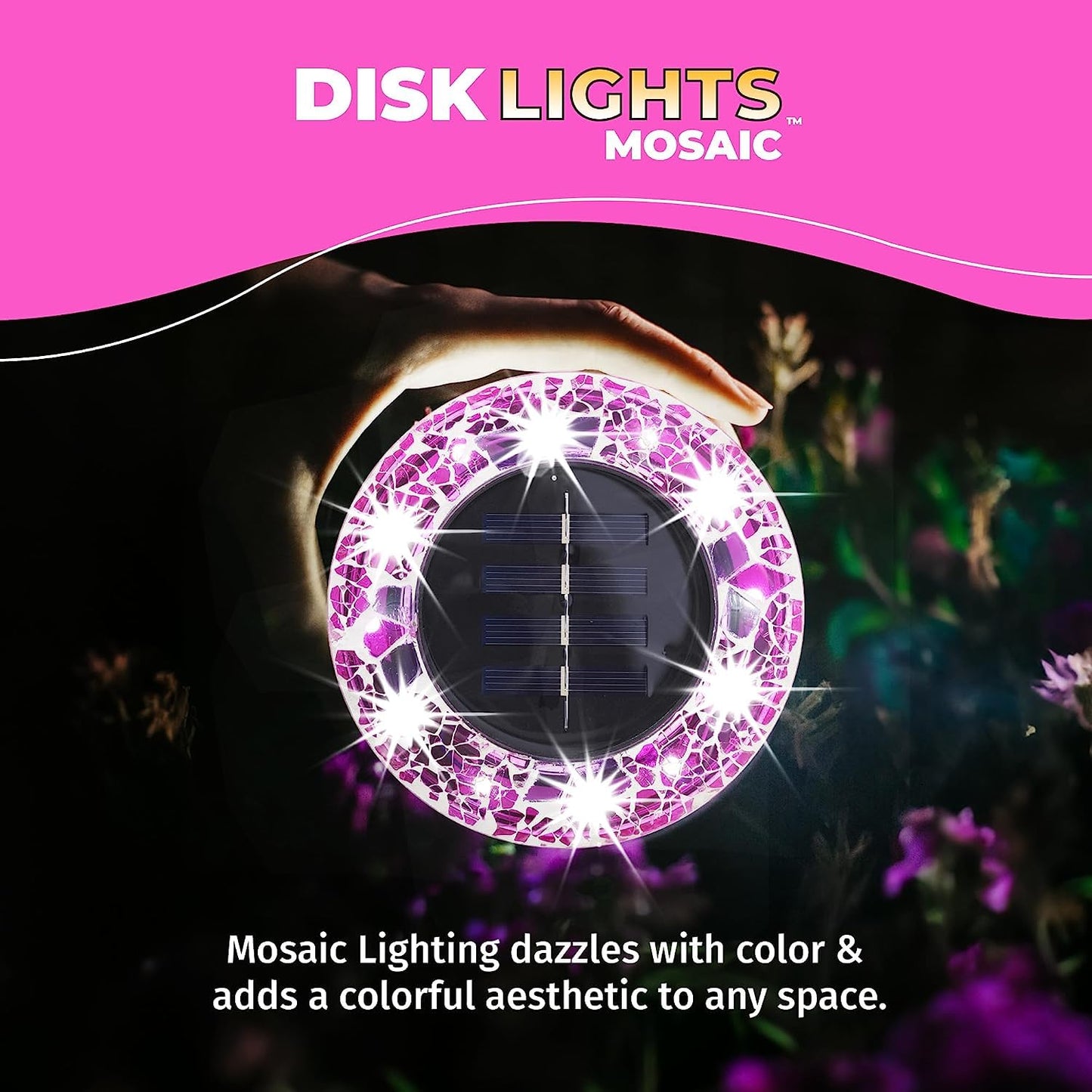 Mosaic Solar Pathway Lights - 8PK Waterproof Outdoor Solar Landscape Lights for Yard, Driveway & Walkway - Pink