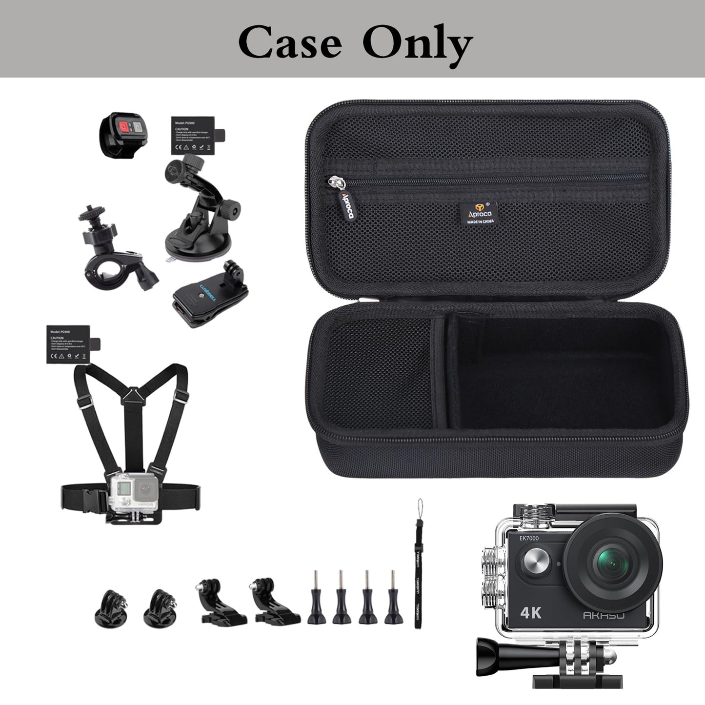 Aproca Case Compatible with AKASO EK7000 4K30FPS 20MP WiFi Action Camera, Portable Storage Bag for Camera Accessories -Black (Case Only)