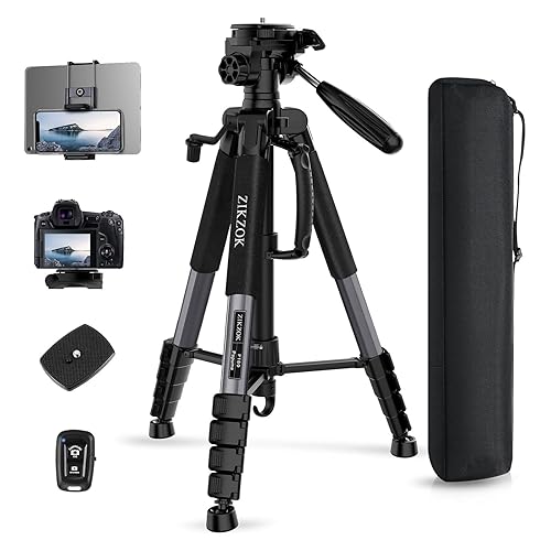 75" Camera Tripod, Heavy Duty Aluminum Camera Stand for ipad Phone, Travel Tripod with Remote/Carry Bag/Phone Tablet Holder, Compatible with DSLR