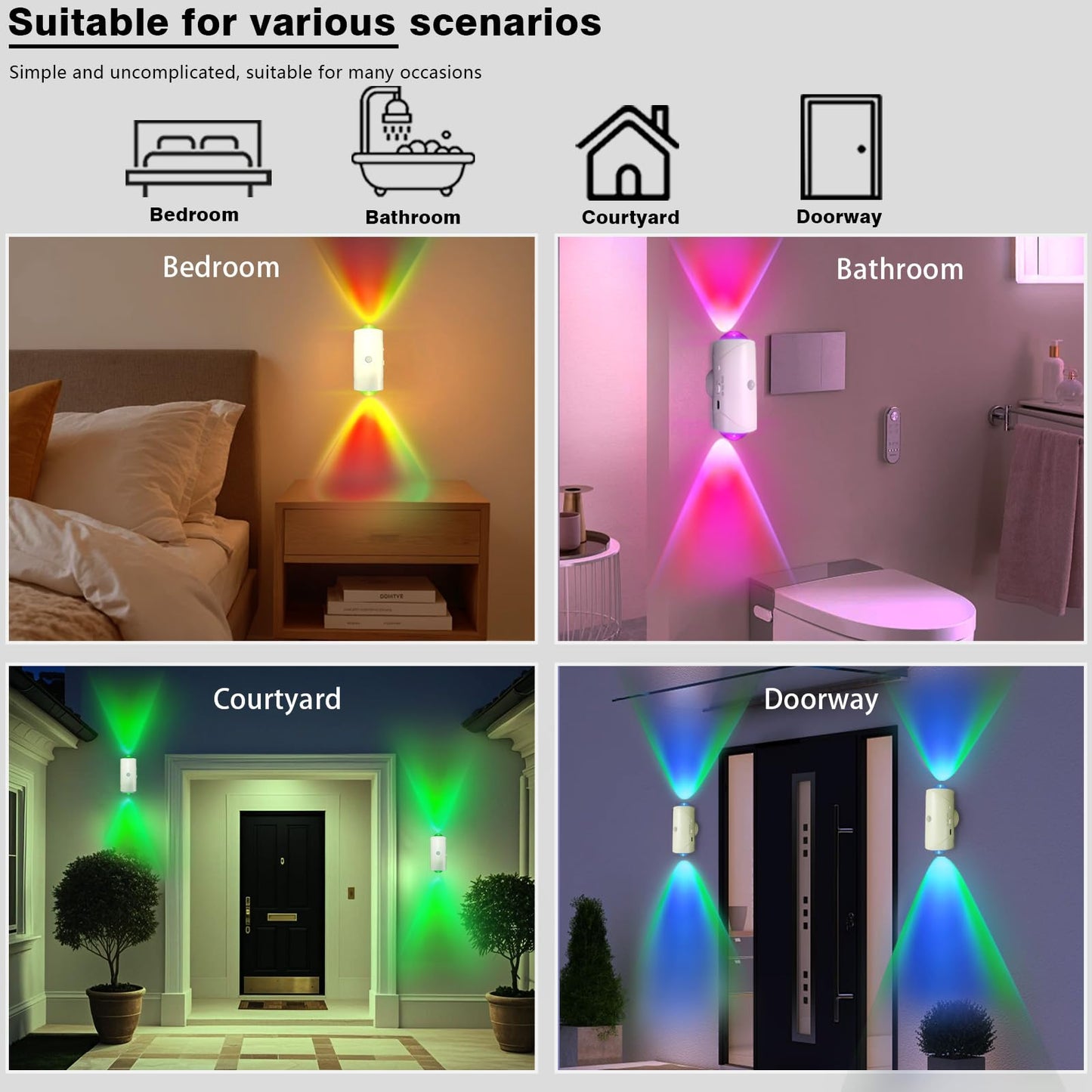 LED Wireless Wall Sconce with Color Changing, Motion Sensor Light Indoor, 1500mAh Rechargeable Battery Operated Wall Sconces for Bedroom Bedside