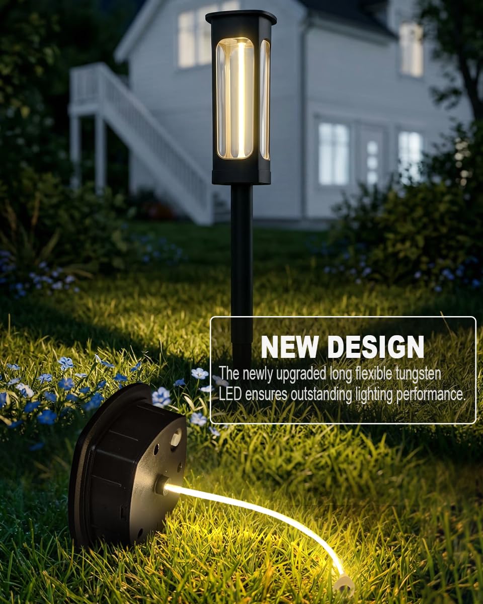 LIANGLOME Solar Pathway Lights Outdoor - IP55 Waterproof Solar Lights with 100+ Flexible Filament LEDs, 3000K Warm White, 10-15H Runtime, Outdoor