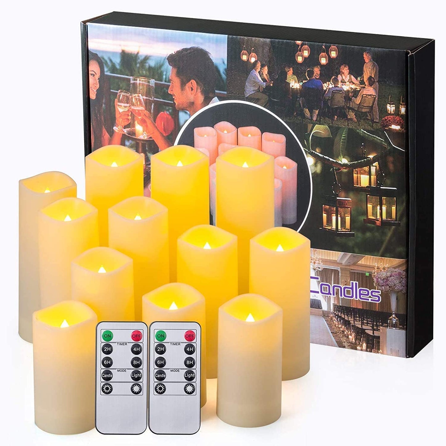 Aamdkcyu Flameless Candles with Remote & 2/4/6/8H Timers, Outdoor Indoor Waterproof Remote Candles Battery Operated, Electric Led Candles 12pcs