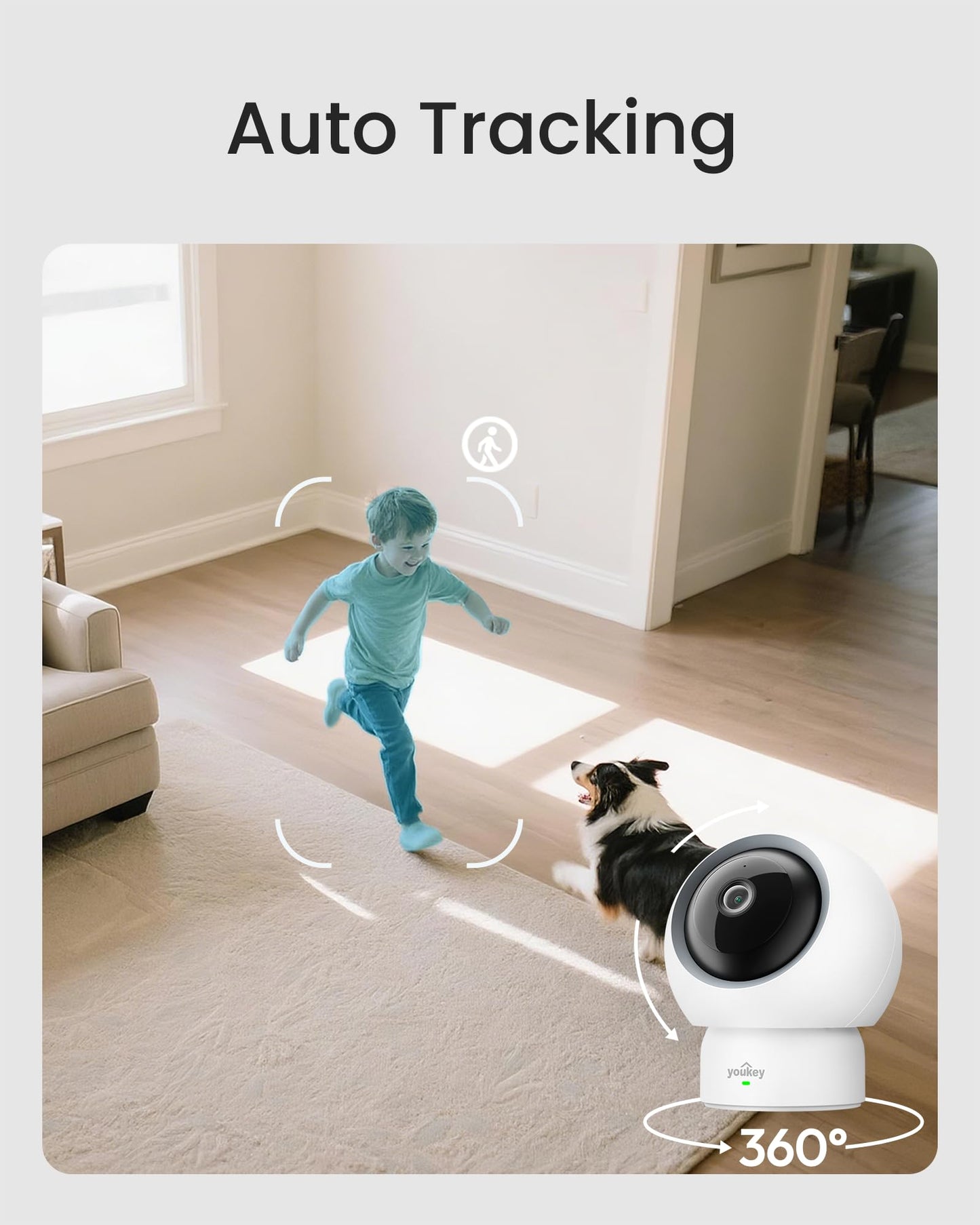 youkey 2.5K Indoor Camera, No Monthly Fees, Pan-Tilt, 360° Dog/Pet Camera for Home Security with Phone App, 5G/2.4G WiFi 6, Human/Pet/Baby Crying