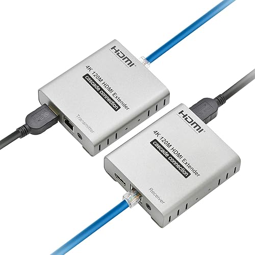Expert Connect ET4K120M 4K@30Hz HDMI 1.4 Extender Over Cat5e/Cat6/Cat7 - 400 ft (120 m), HDCP 1.4 with Loop-Out, IR Pass-Through & Cascading Support
