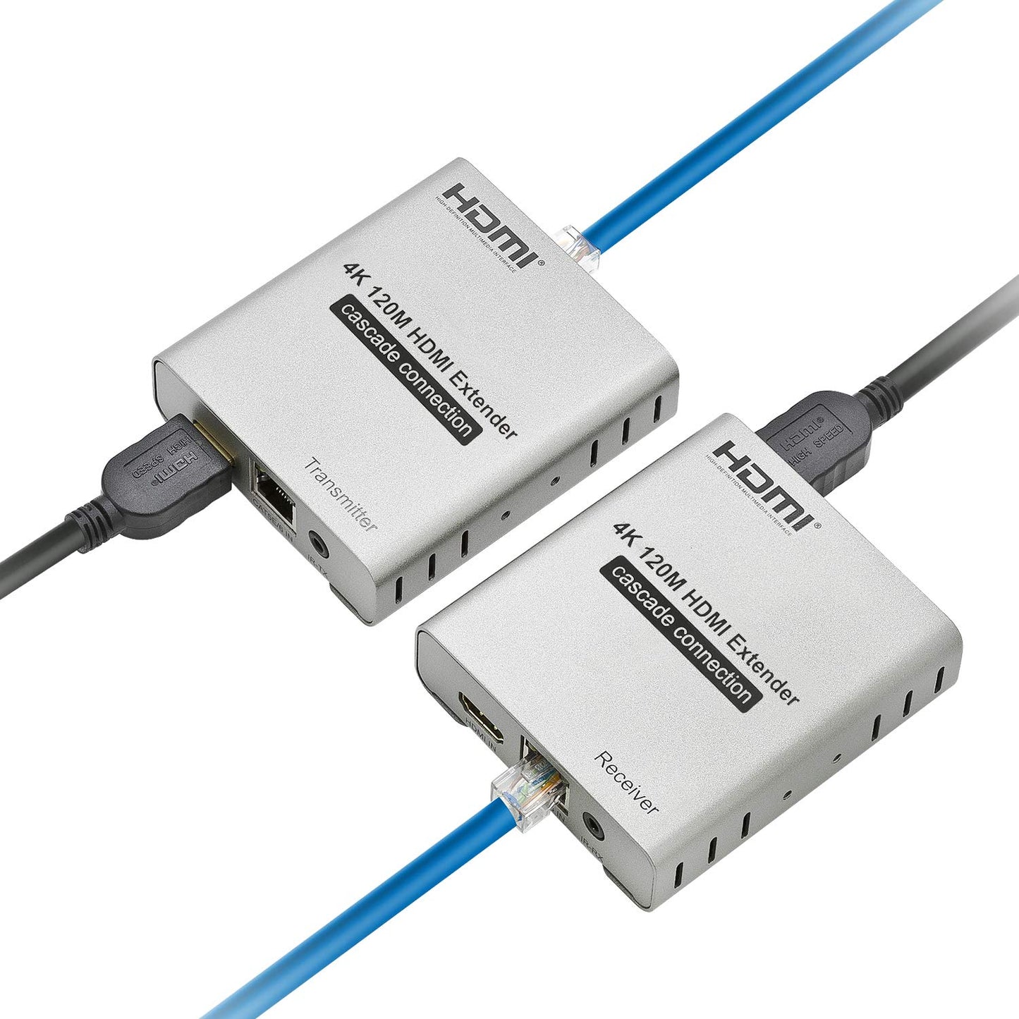 Expert Connect ET4K120M 4K@30Hz HDMI 1.4 Extender Over Cat5e/Cat6/Cat7 - 400 ft (120 m), HDCP 1.4 with Loop-Out, IR Pass-Through & Cascading Support