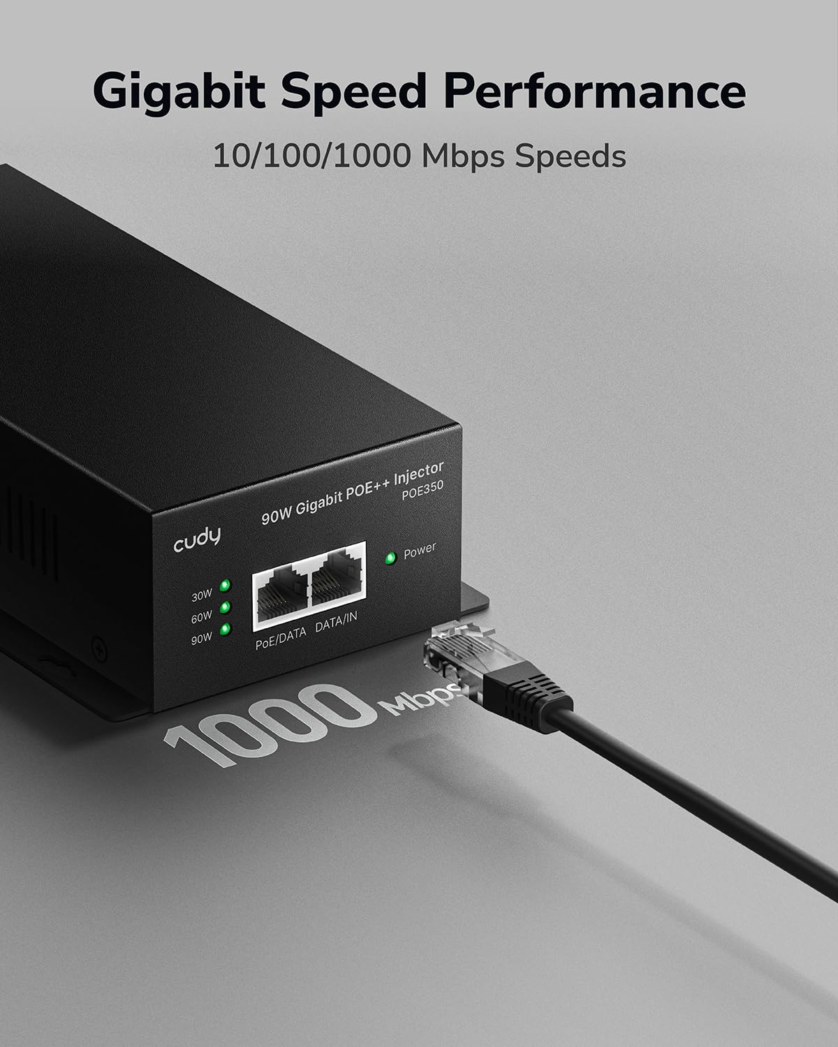Cudy 90 Watts Gigabit PoE++ Injector, 1000Mbps PoE Adapter, 90W Power Budget, PoE++ Adapter, IEEE 802.3af / 802.3at/802.3bt Compliant, 54V, Metal