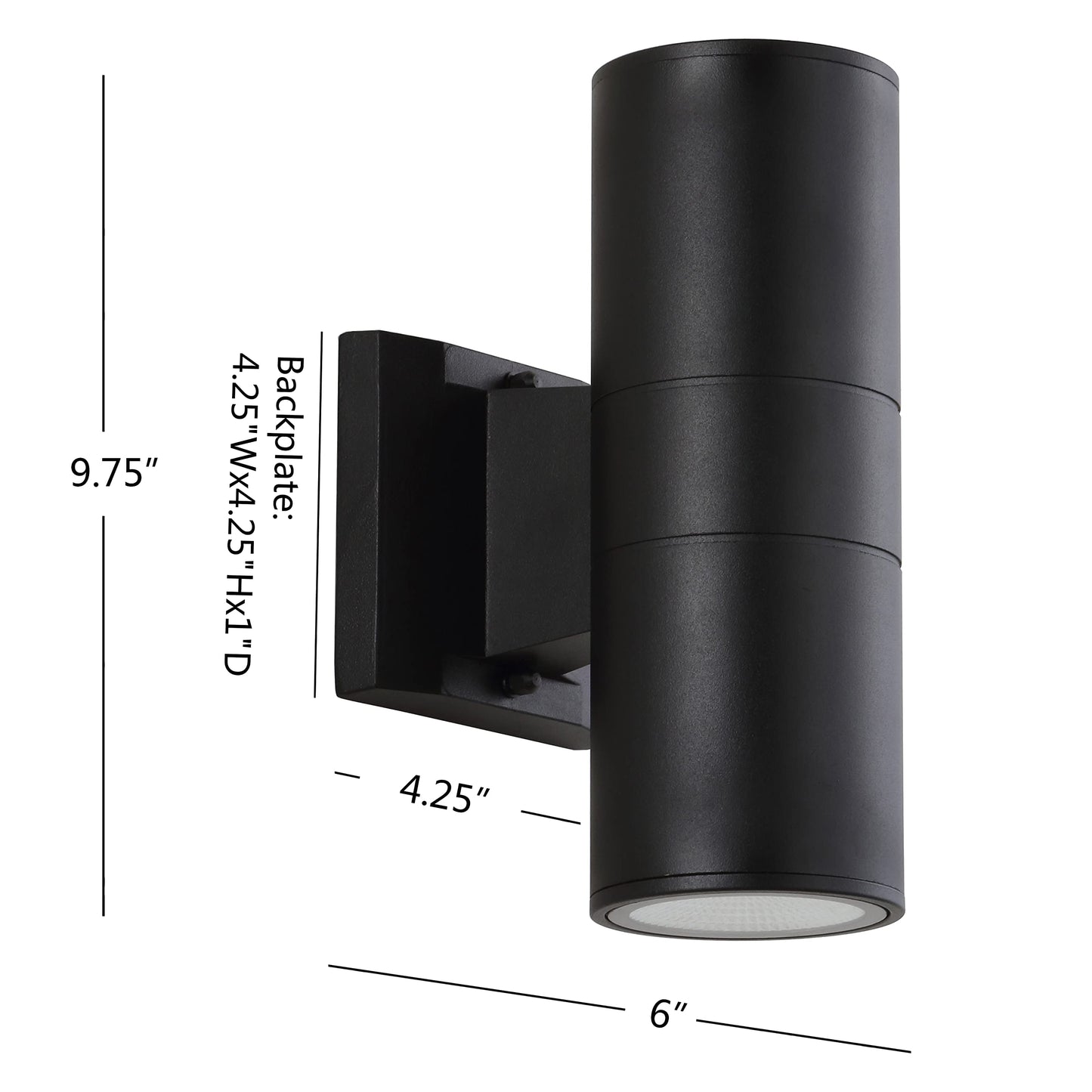JONATHAN Y 6" Black Modern Outdoor LED Wall Sconce, 2-Light Cylinder Up and Down Light for Porch Patio, Metal Exterior Fixture with Glass Shade