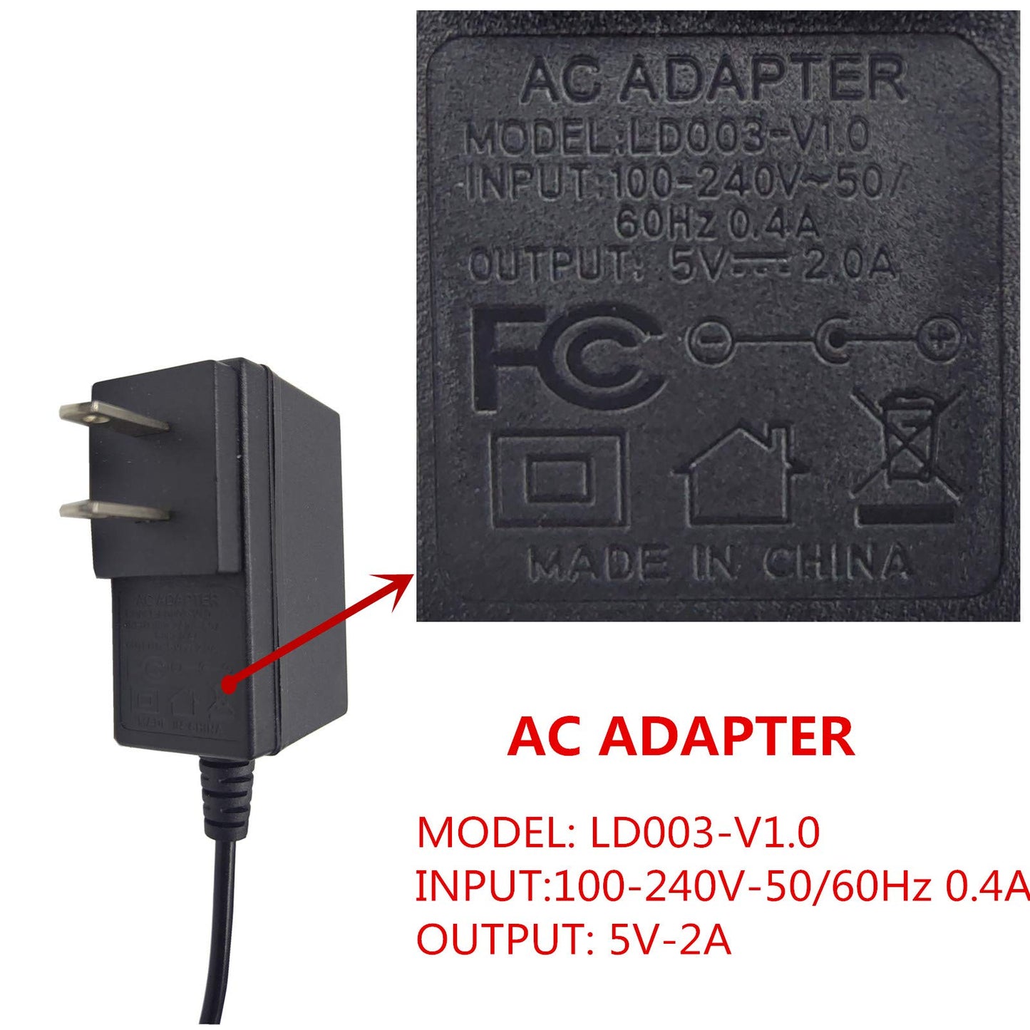 AC Power Supply for Android TV Box Original US Plug Adapter Wall Charger Cable Cord100-240V to DC 5V 2A Power Supply DC Connector Jack 5.5mm x 2.1mm