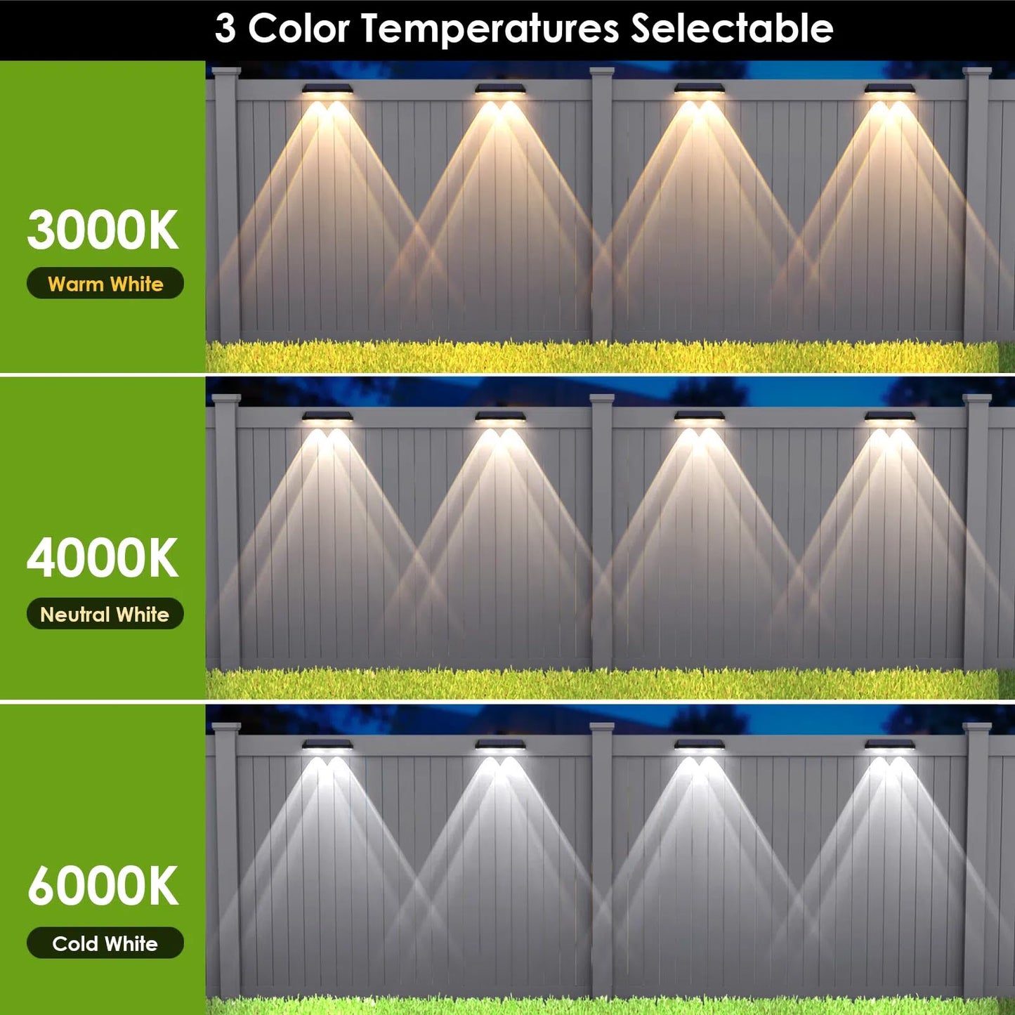 Solar Fence Lights Outdoor - 2700/4000/6000K 3 Mode, 8 Pack Solar Fence Lights Outdoor Waterproof LED, Fence Light Solar Powered for Outside