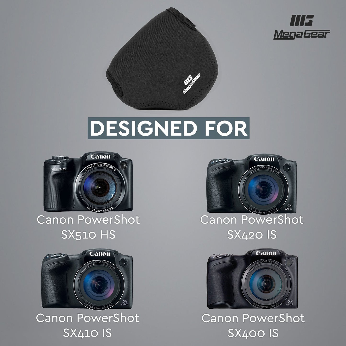 MegaGear ''Ultra Light'' Neoprene Camera Case Bag with Carabiner for Canon PowerShot SX510, SX420 IS, SX410 IS, SX400 (Black)