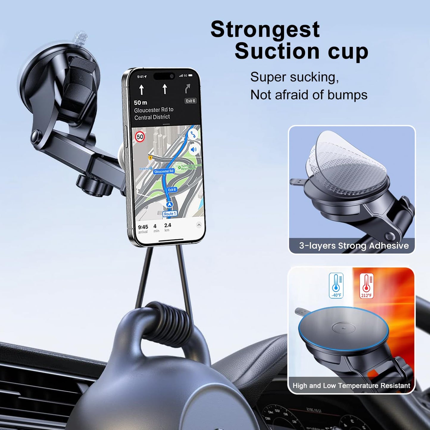 JCTRIWAY Car Mount for Pop Socket, Dashboard Windshield Car Phone Holder Compatible with Popsocket, Powerful Suction Cup Car Phone Mount Fits All
