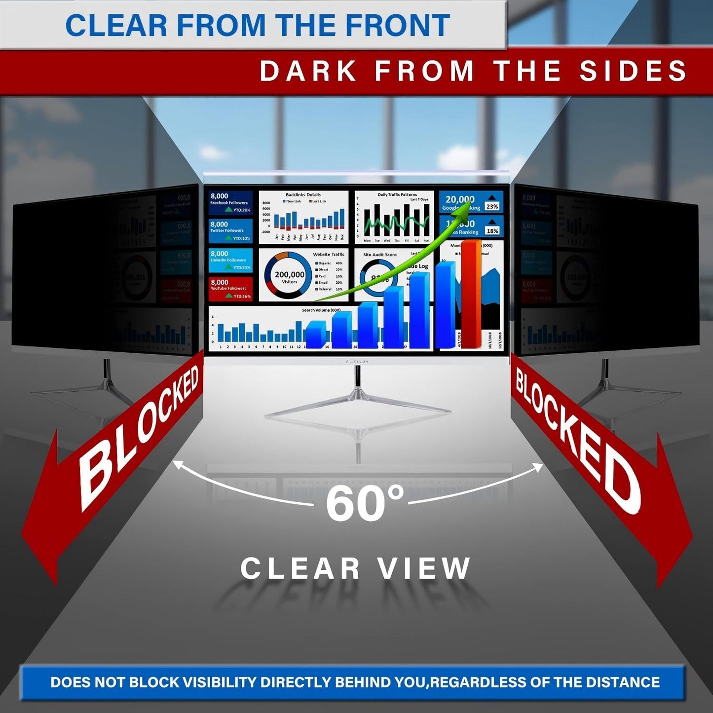 JiSiTeCai 18.5" Computer Privacy Screen Filter 16:09 Widescreen Monitor - Premium Anti-glare Screen Cover - Scratch Resistant - UV and Blue Light