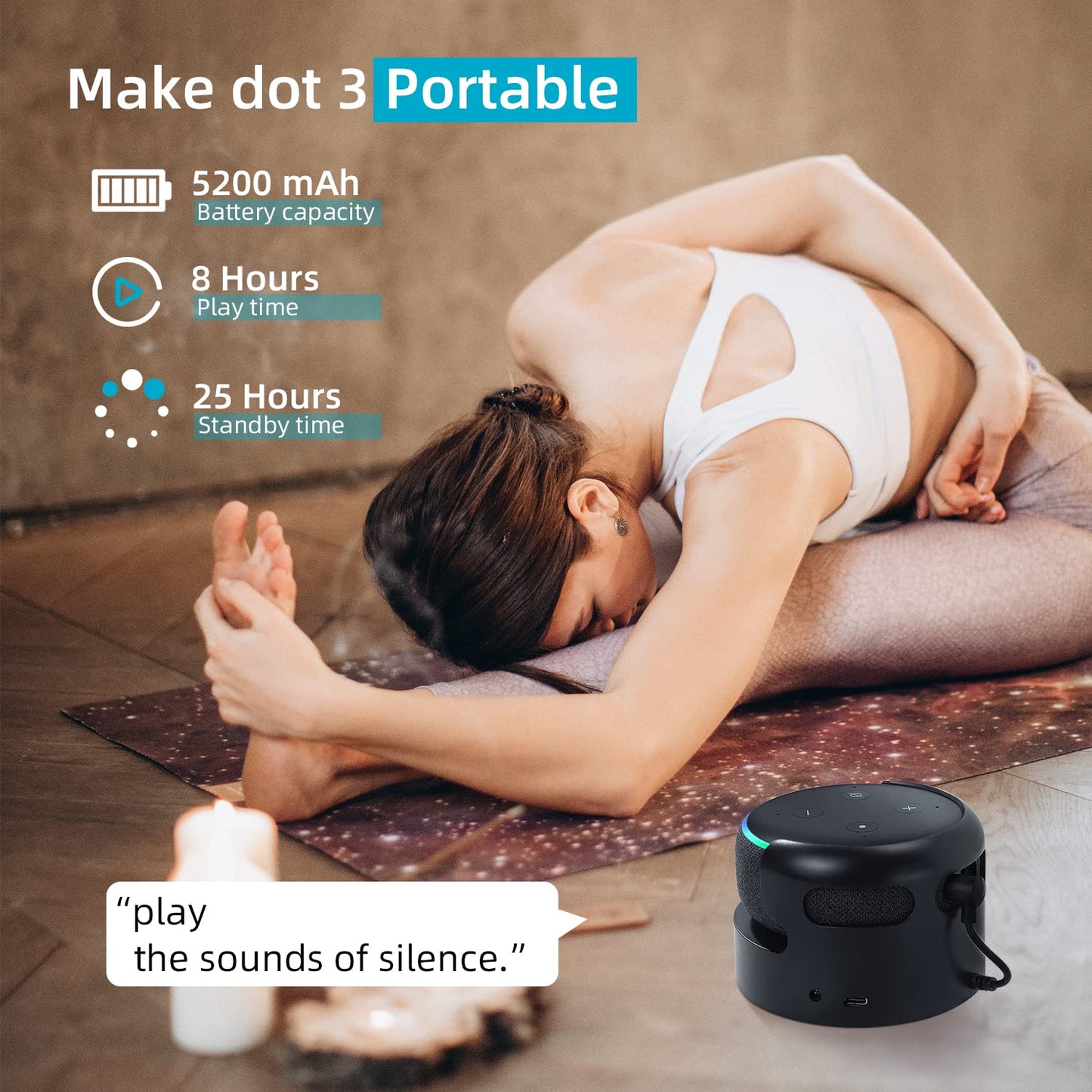Blanou Echo Dot 3 Battery Base(Not Including dot 3 Speaker), Portable Dot 3rd Gen &Mini 2 Battery Base, 5200 mAh 8 Hours Work Time, Black