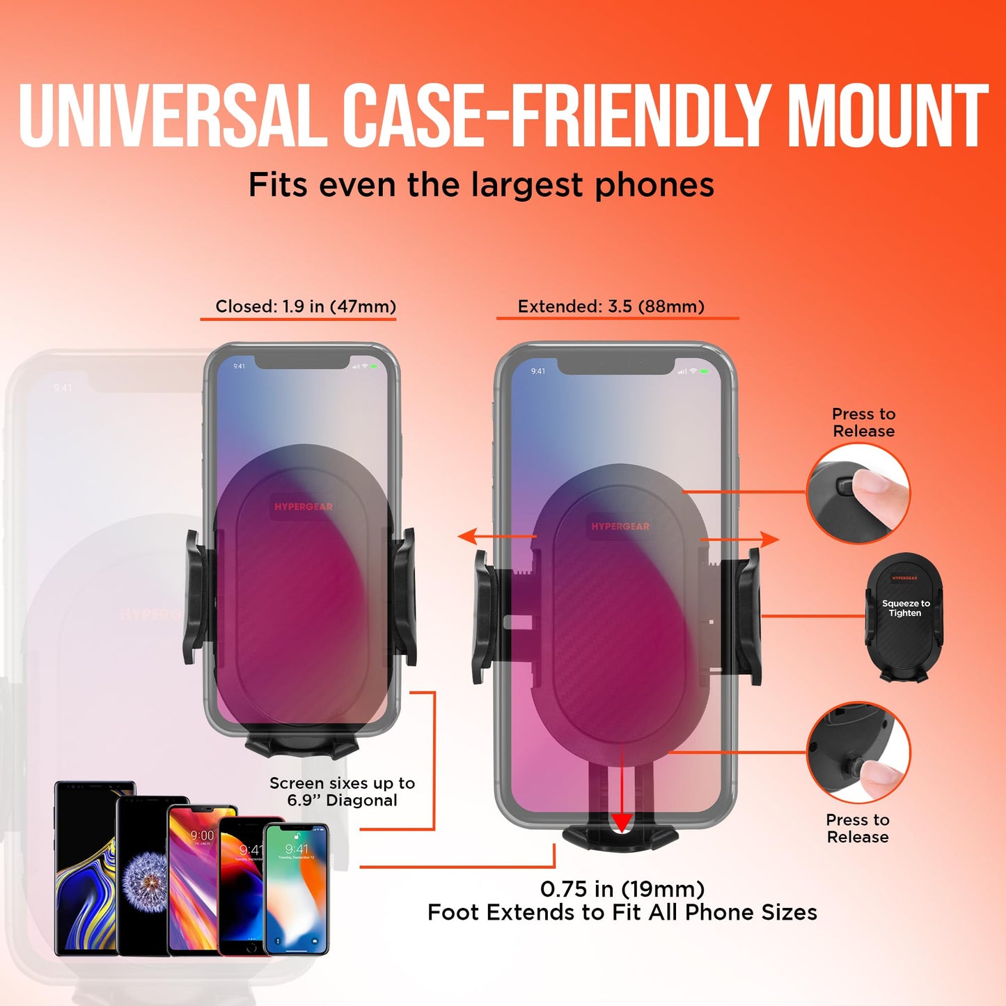 HyperGear 3-in-1 Car Phone Mount, Magnetic Phone Holder for Car with Vent Clip, Dashboard & Windshield Suction, Universal Cellphone Holder