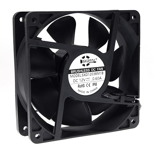 SXDOOL 120MM(120X120X38) High Speed CFM Waterproof Dustproof 12V Cooling Fan,Dual Ball Bearing 3600RPM