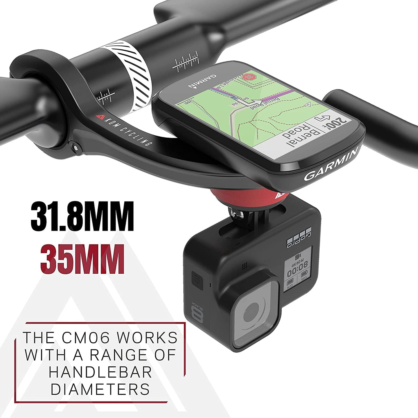 KOM Cycling CM06 Quick Release GoPro Computer Mount for Wahoo and Garmin Bike Computers (Bike Mount Compatible with Edge 1050, Wahoo Ace and Others)