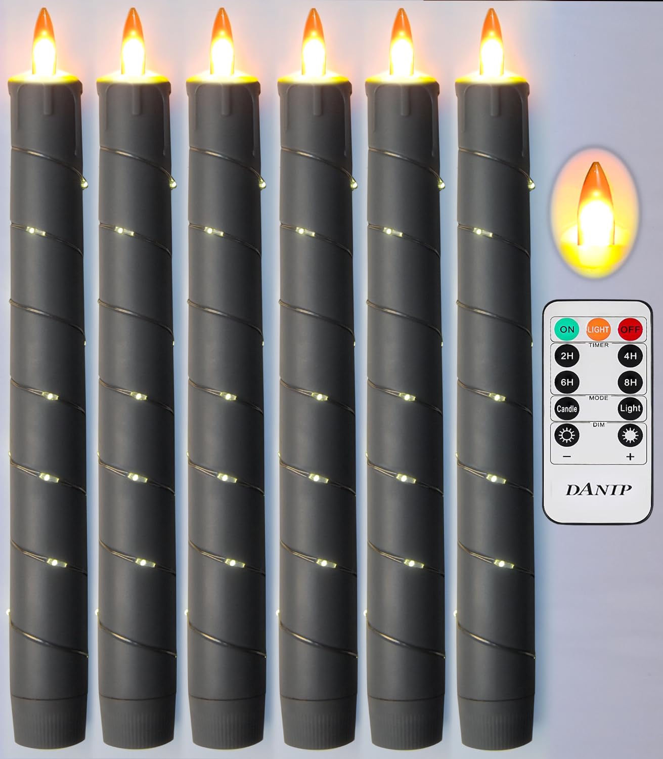 Flameless Candle, (Conical) Patented Starlight String, LED Candle, 11-Key Timing Remote Control, Battery Powered, Dance Flicker Flame, 6 Packs