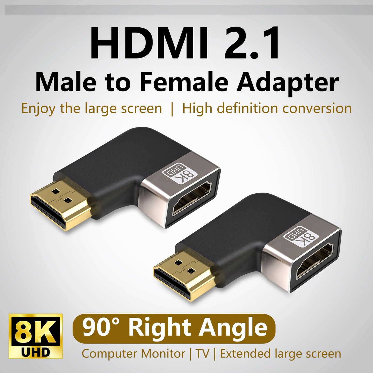 SOMDARHK 2-Pack 8K@60Hz HDMI 90 Degree Adapter, Right Angle L-Shaped HDMI Extender Gold-Plated Connector Male to Female for Monitor Laptop Projector