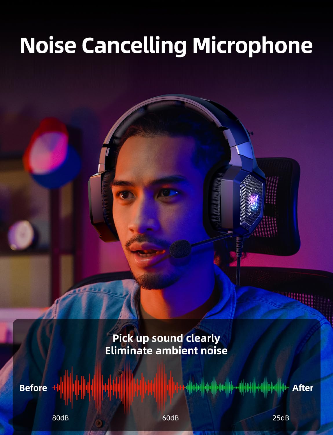 Gaming Headset with Microphone, Gaming Headphones Compatible for PS4 PS5 Xbox PC with RGB Lights, PlayStation Headset with Noise Reduction 7.1
