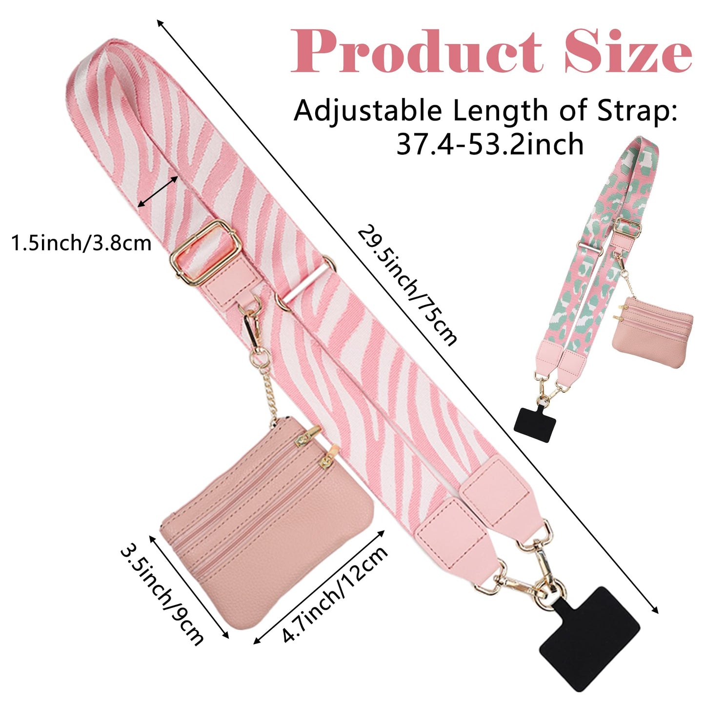 ARefugen 2 Set of Crossbody Phone Strap with Zippered Pouch - Clip and Go Wrist Strap for Phone with Wallet, Adjustable Cellphone Lanyard, Essentials